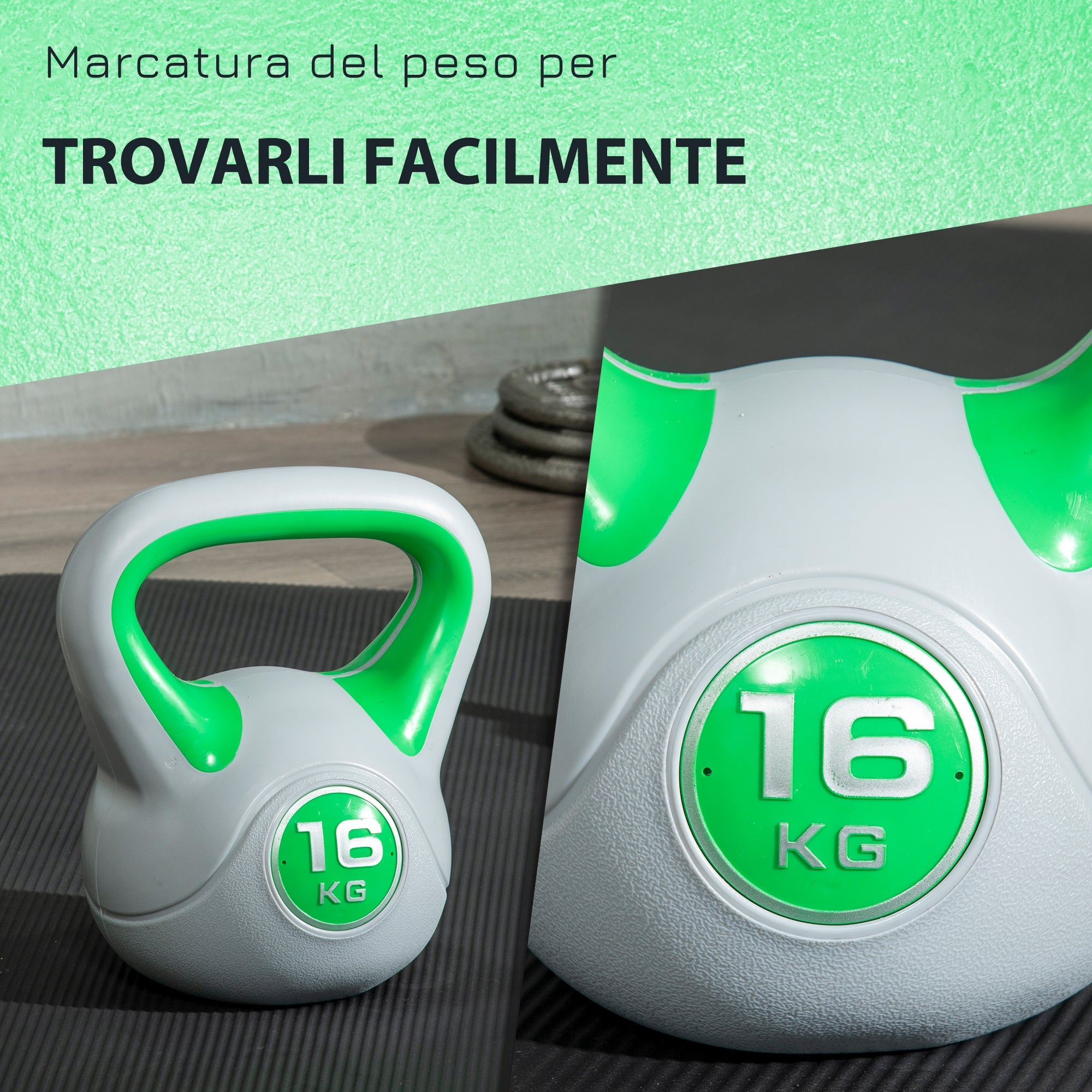 EasyComfort kettlebell 16 kg – PU, platte basis, groen