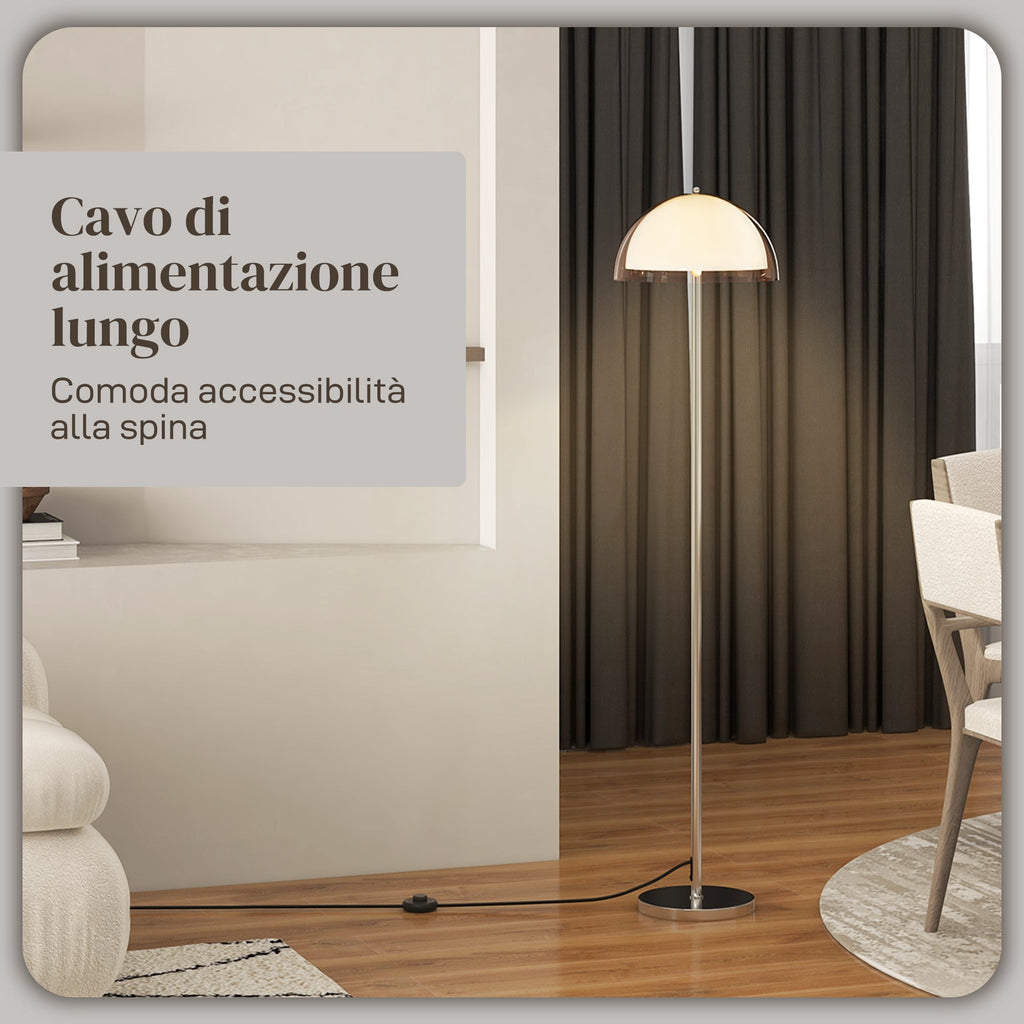 EasyComfort Lampada a Piantana Moderna con Paralume a Doppio Strato, in Metallo e Acrilico, Ø35x150 cm, Bianca