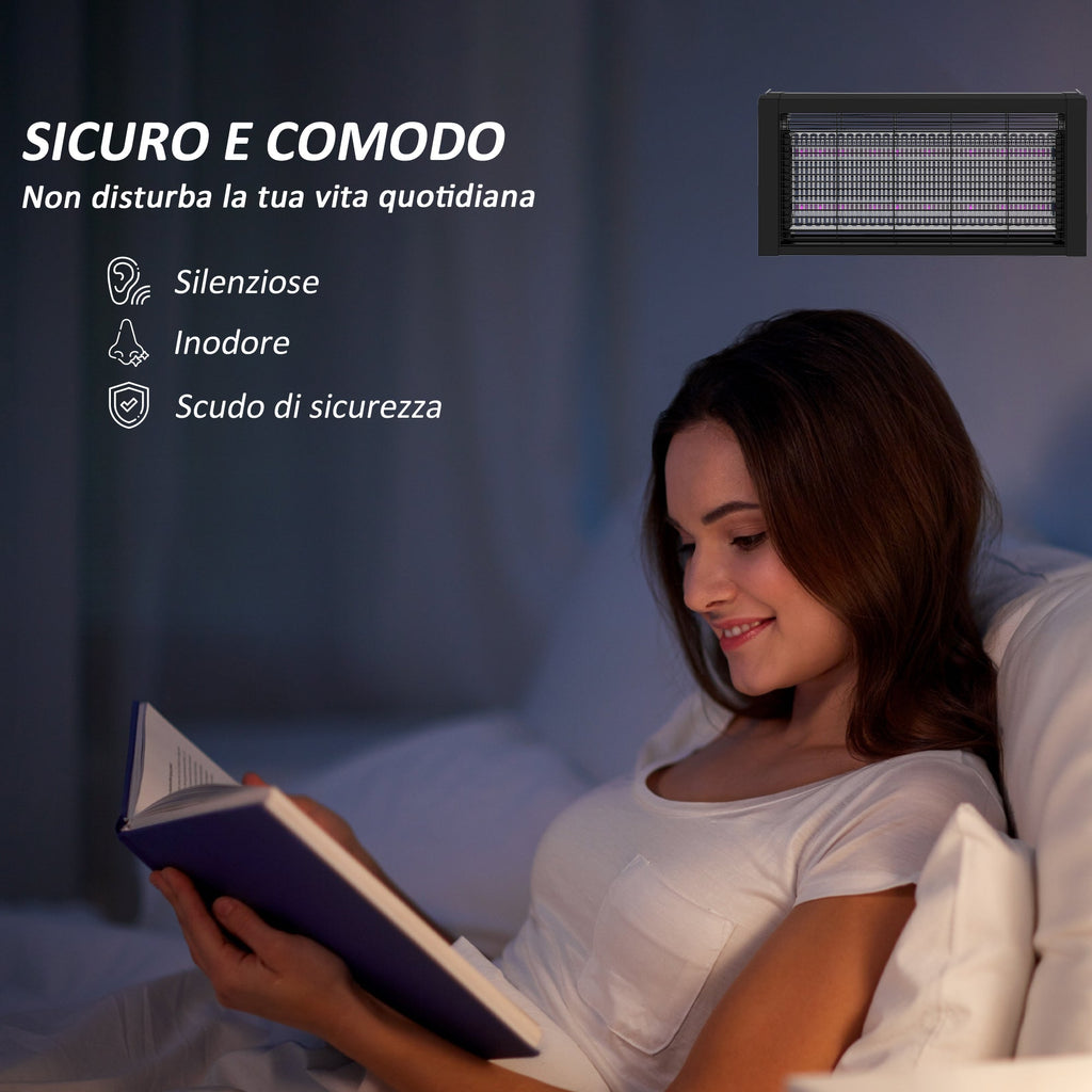 EasyComfort Lampada Antizanzare per Interno 8W with Catenella e Rete di Protezione, 49x6x25 cm, black