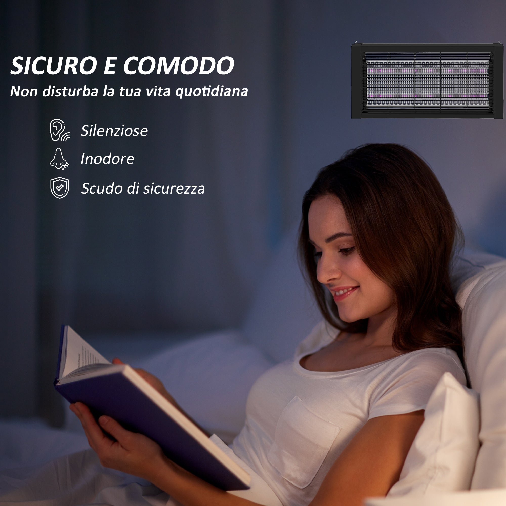 EasyComfort Lampada Antizanzare per Interno 8W with Catenella e Rete di Protezione, 49x6x25 cm, black