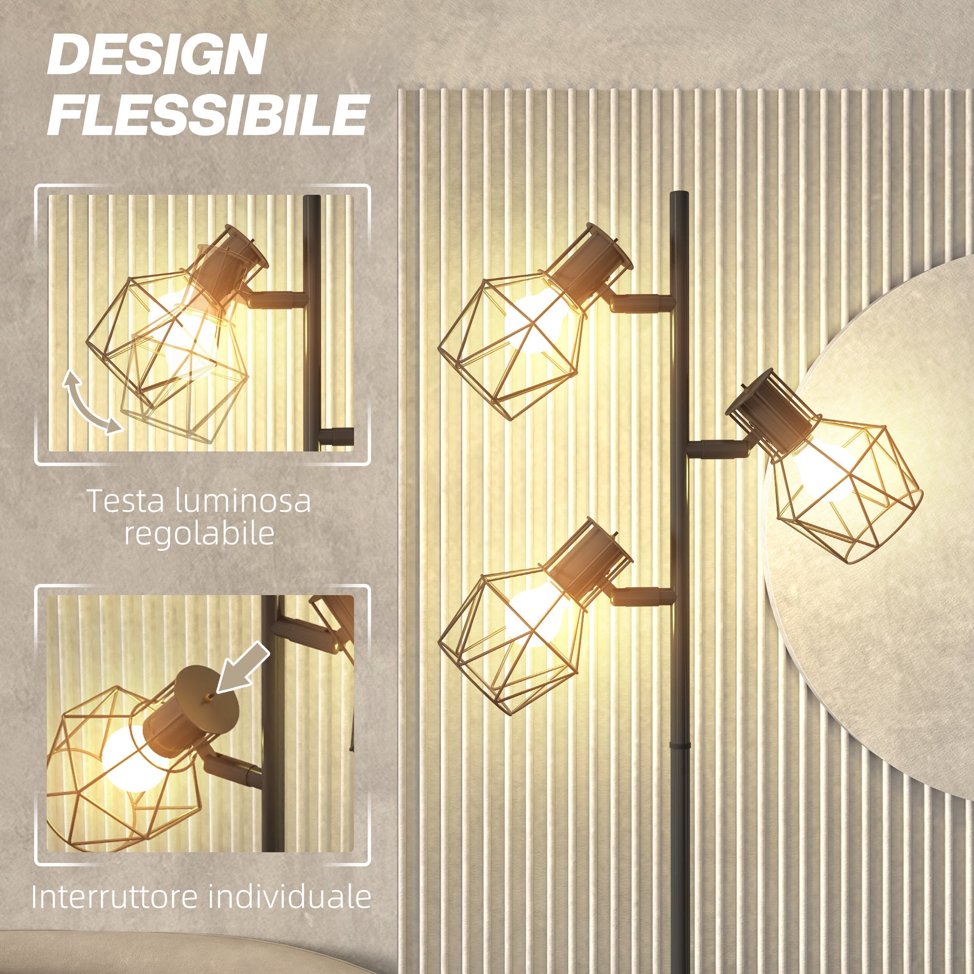 EasyComfort Vloerlamp 3x verstelbare spots 40W, metaal, 41x28x169 cm
