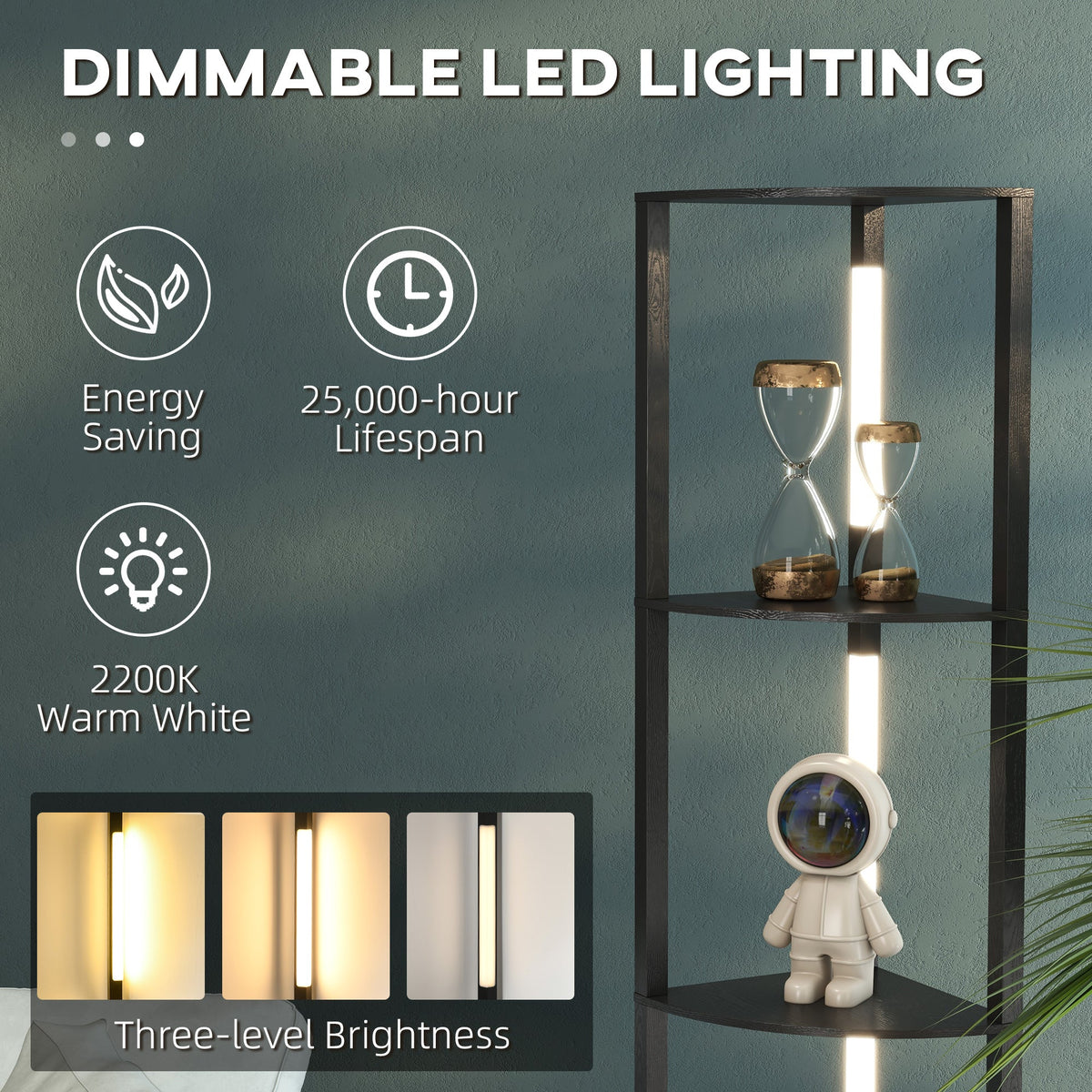 EasyComfort Kolom-vloerlamp MDF, 4 planken, LED 3000K, 41x29.5x163.5 cm