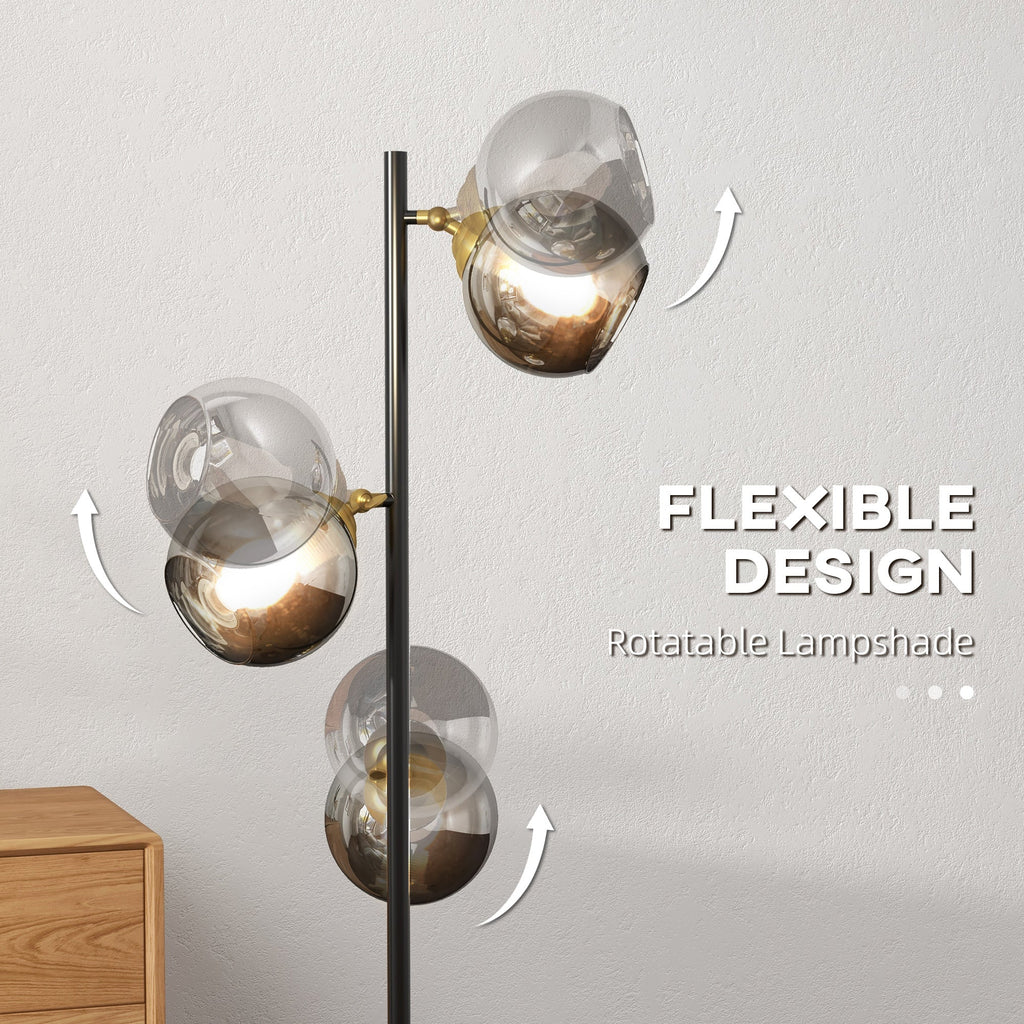 EasyComfort Staande lamp (3 glazen kappen) Ø36×162A cm, zwart/grijs