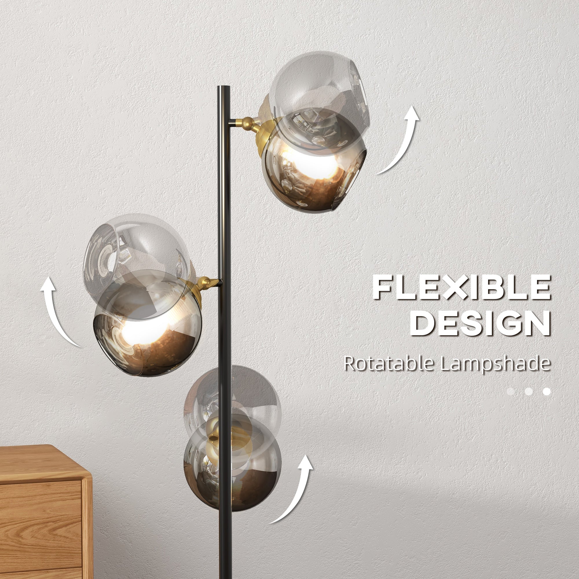 EasyComfort Staande lamp (3 glazen kappen) Ø36×162A cm, zwart/grijs