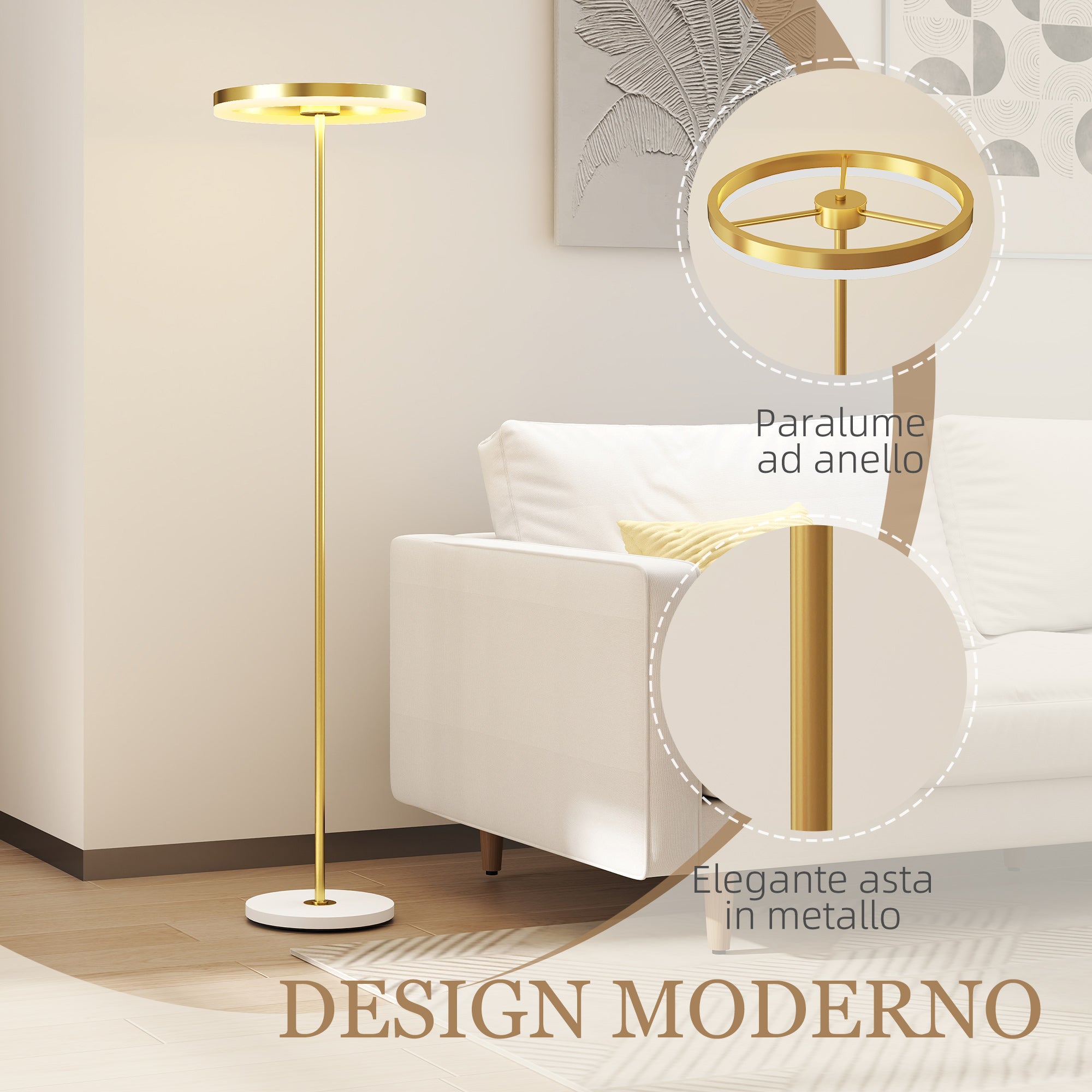 EasyComfort Moderne vloerlamp dimbaar 4000k goud