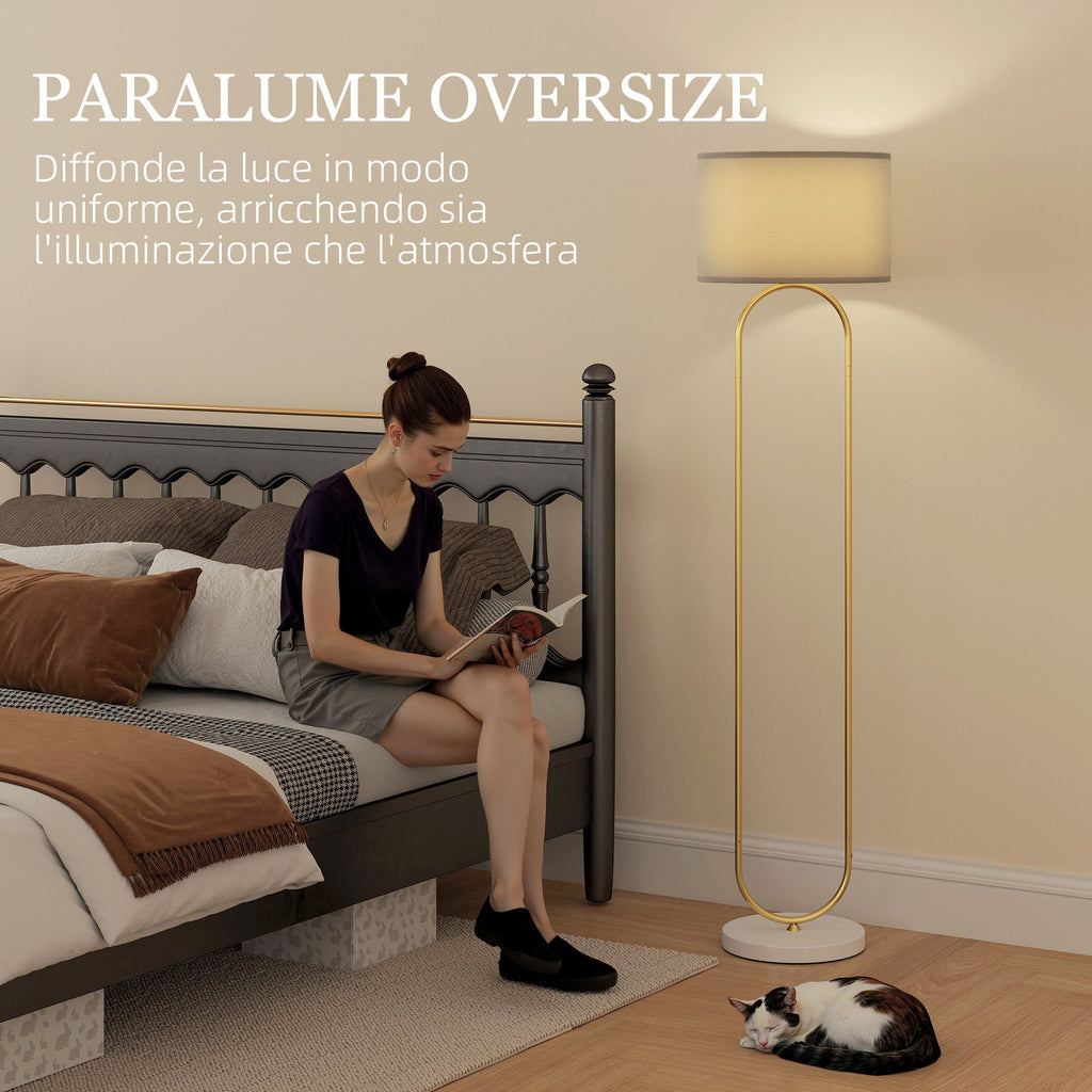 EasyComfort Lampada da Terra Moderna con Paralume in Tessuto, Doppio Tubo Metallico e Interruttore a Pedale, Oro