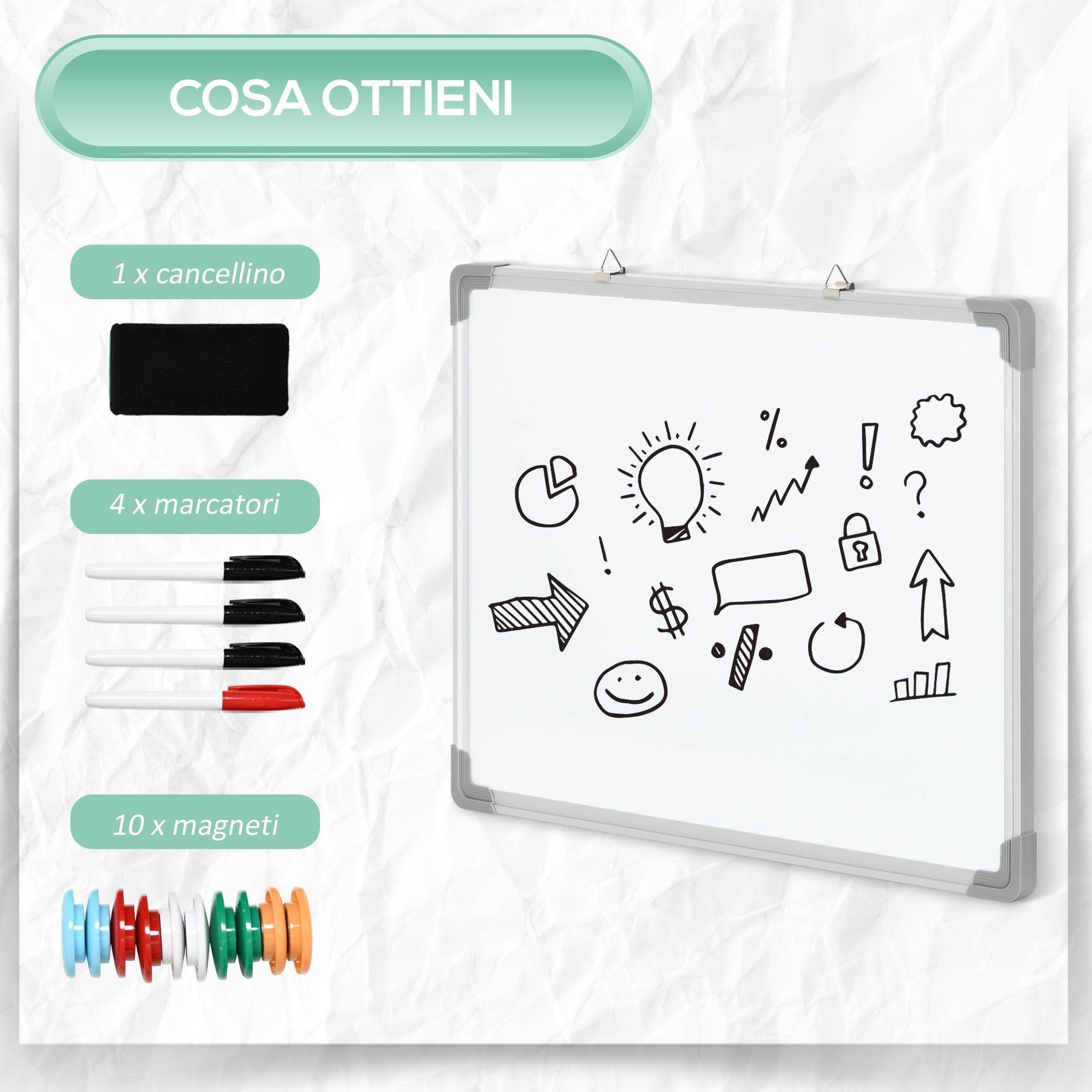 EasyComfort magnetisch whiteboard wand 60x45 cm aluminium met stiften en magneten