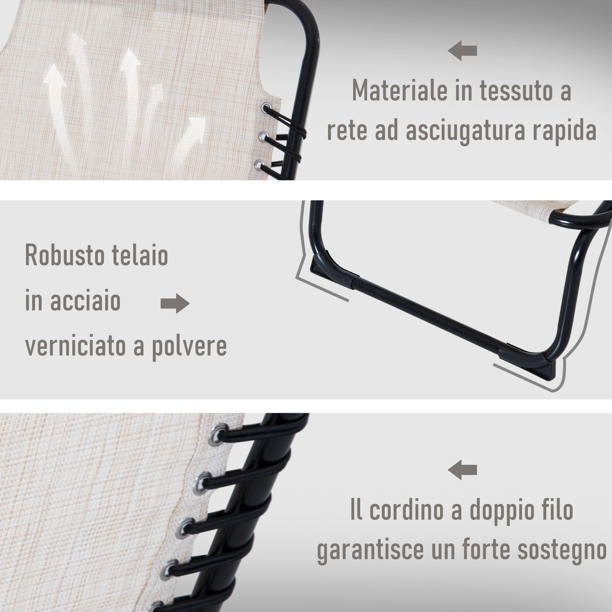 Easycomfort Lettino Prendisole in Acciaio e Tessuto Traspirante with Schienale Reclinabile, 197x58x30 cm