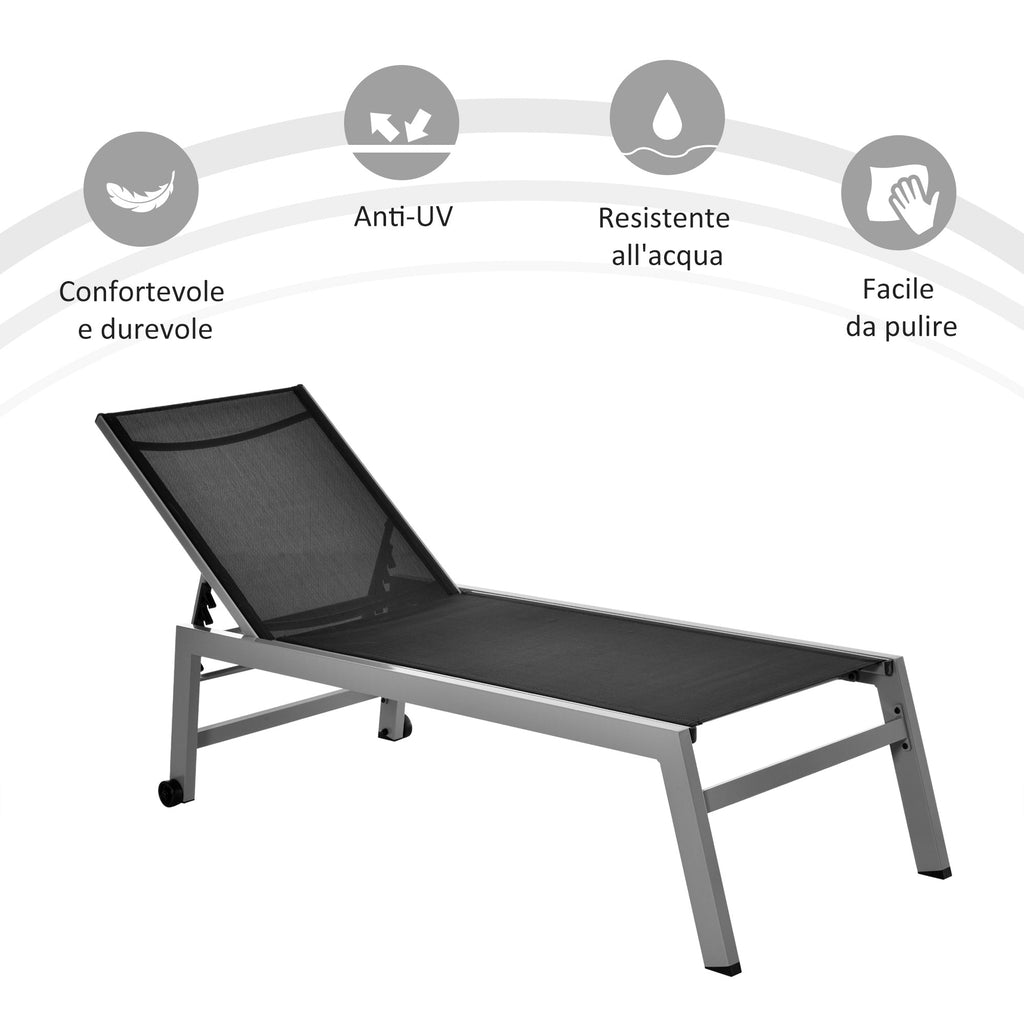 EasyComfort aluminium ligbed met verstelbare rugleuning - zwart/grijs