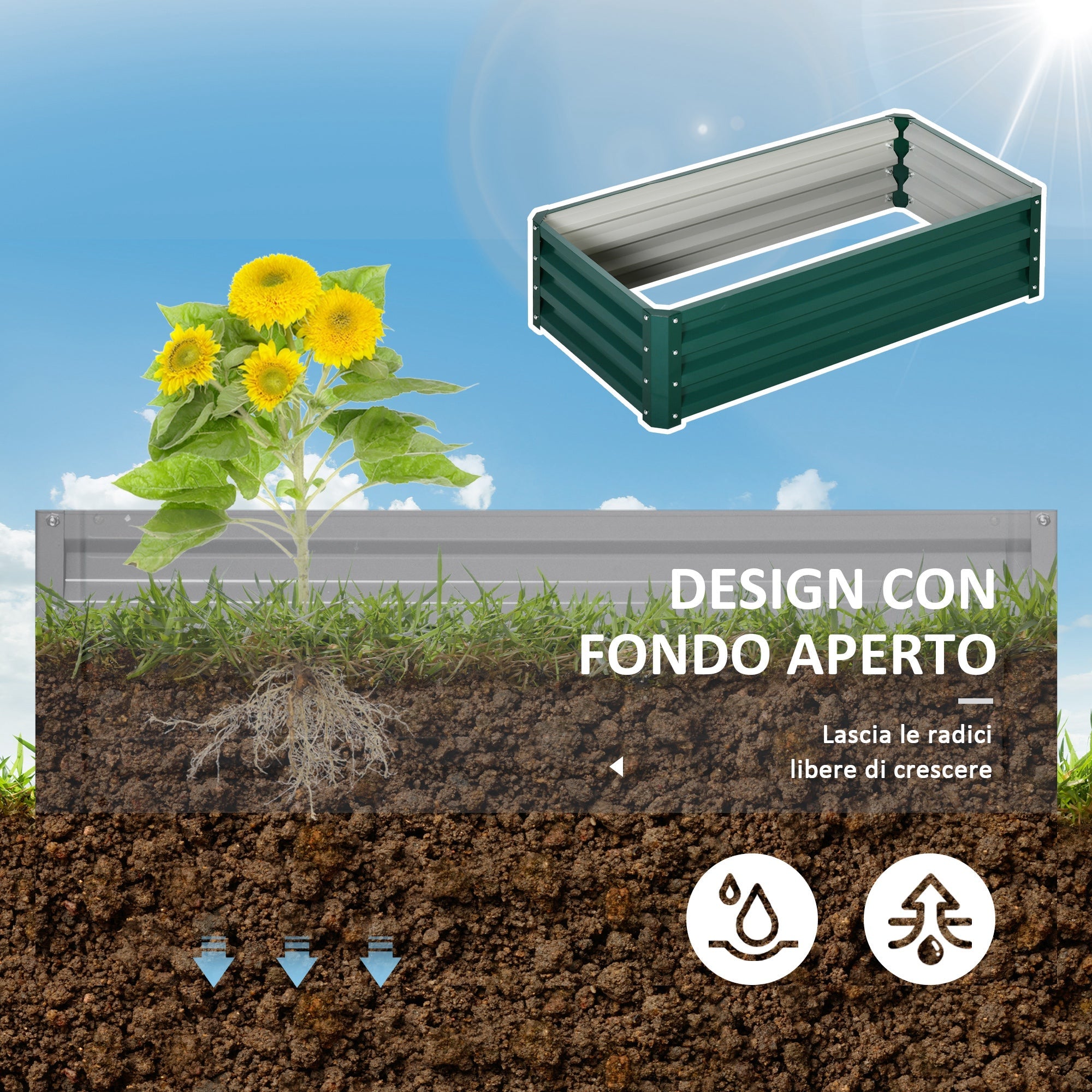 EasyComfort Letto per Orto Rialzato a Fondo Aperto with Rivestimento, in Acciaio Zincato, 120x60x30.5 cm, Verde