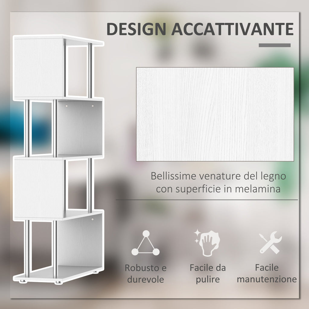 Easycomfort Libreria a 4 Ripiani Design Moderno in Legno e Metallo, Libreria Scaffale per Soggiorno, Studio, Ufficio, 80x30x145cm Bianca