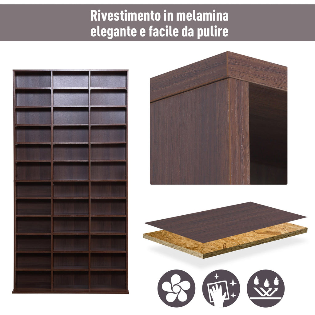 Easycomfort Mobile Libreria wall-mounted porta CD with 36 Ripiani ad Altezza Regolabile, Libreria in Legno Composito, 195x102x23.5 cm, Marrone