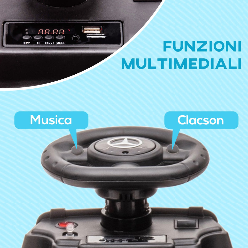 EasyComfort Macchina Elettrica per Bambini 18-48 Mesi con un clacson funzionante e USB, Auto Licenza Mercedes-Benz con Musica, Beige