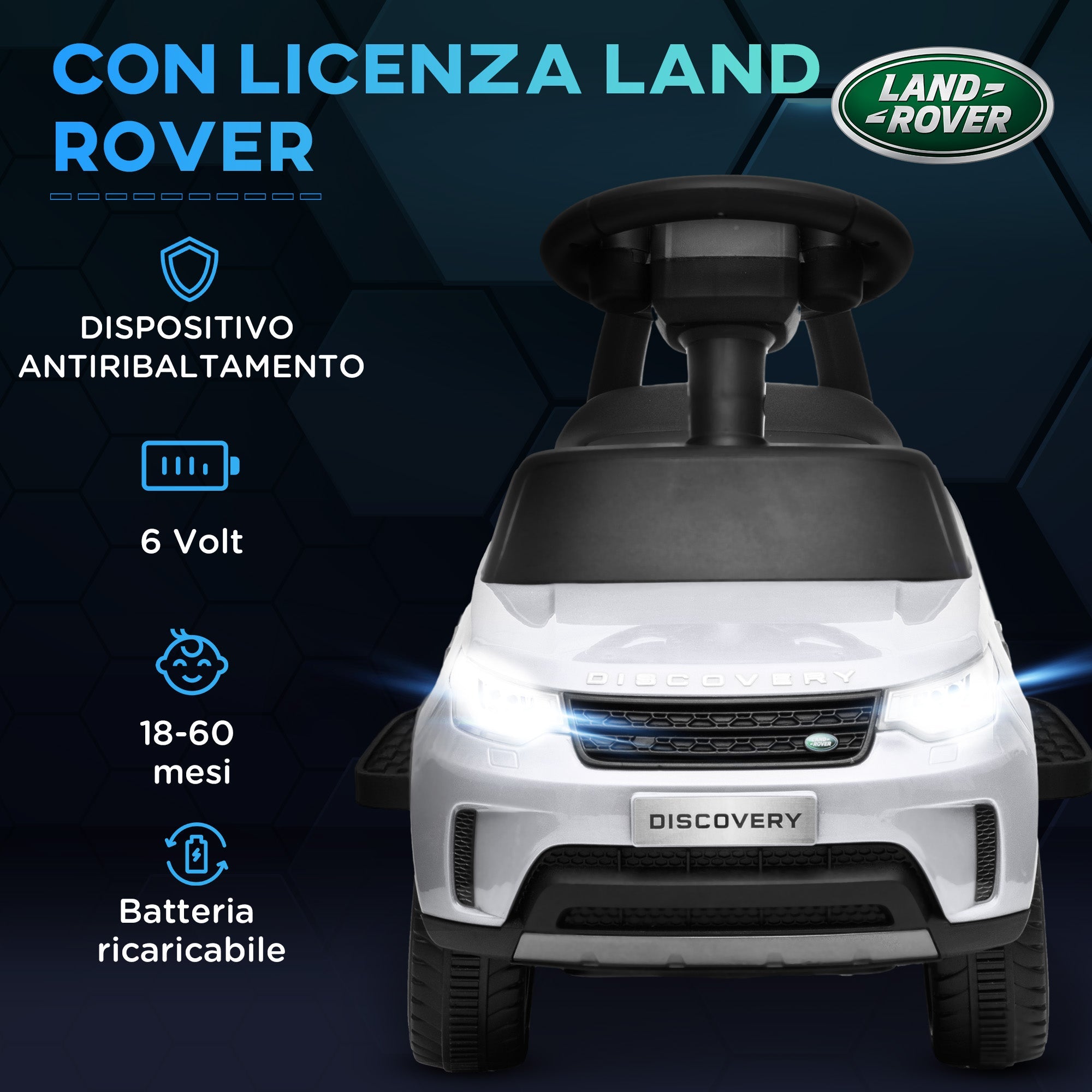 EasyComfort Macchina Elettrica per Bambini 18 mesi a 5 anni con musica e clacson, Auto a 6V, Elettrico e a Spinta,Velocità 3km/h, Bianco