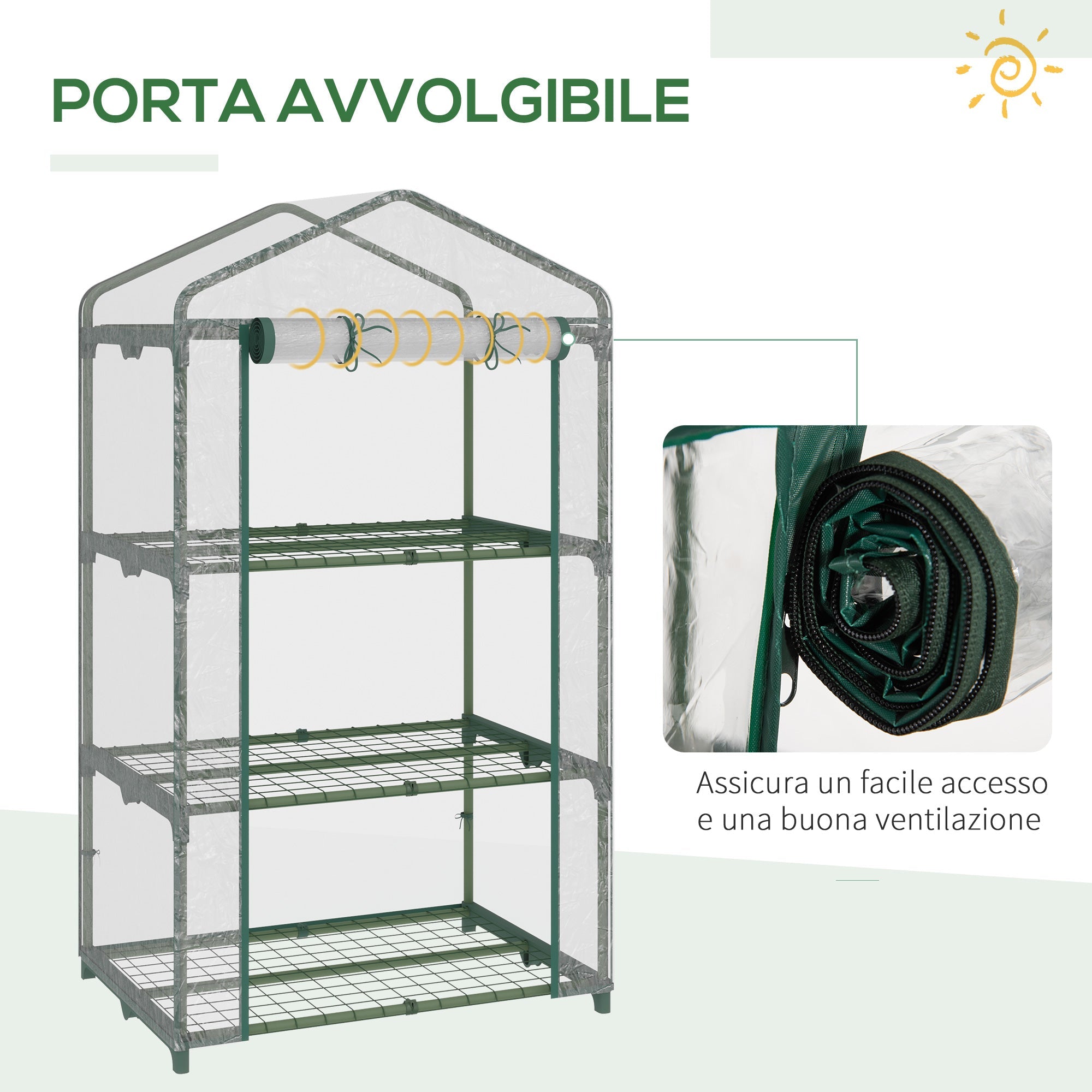Easycomfort Mini Serra with Copertura in Plastica, Telaio in Acciaio with 3 Ripiani, 69x49x125cm, Trasparente