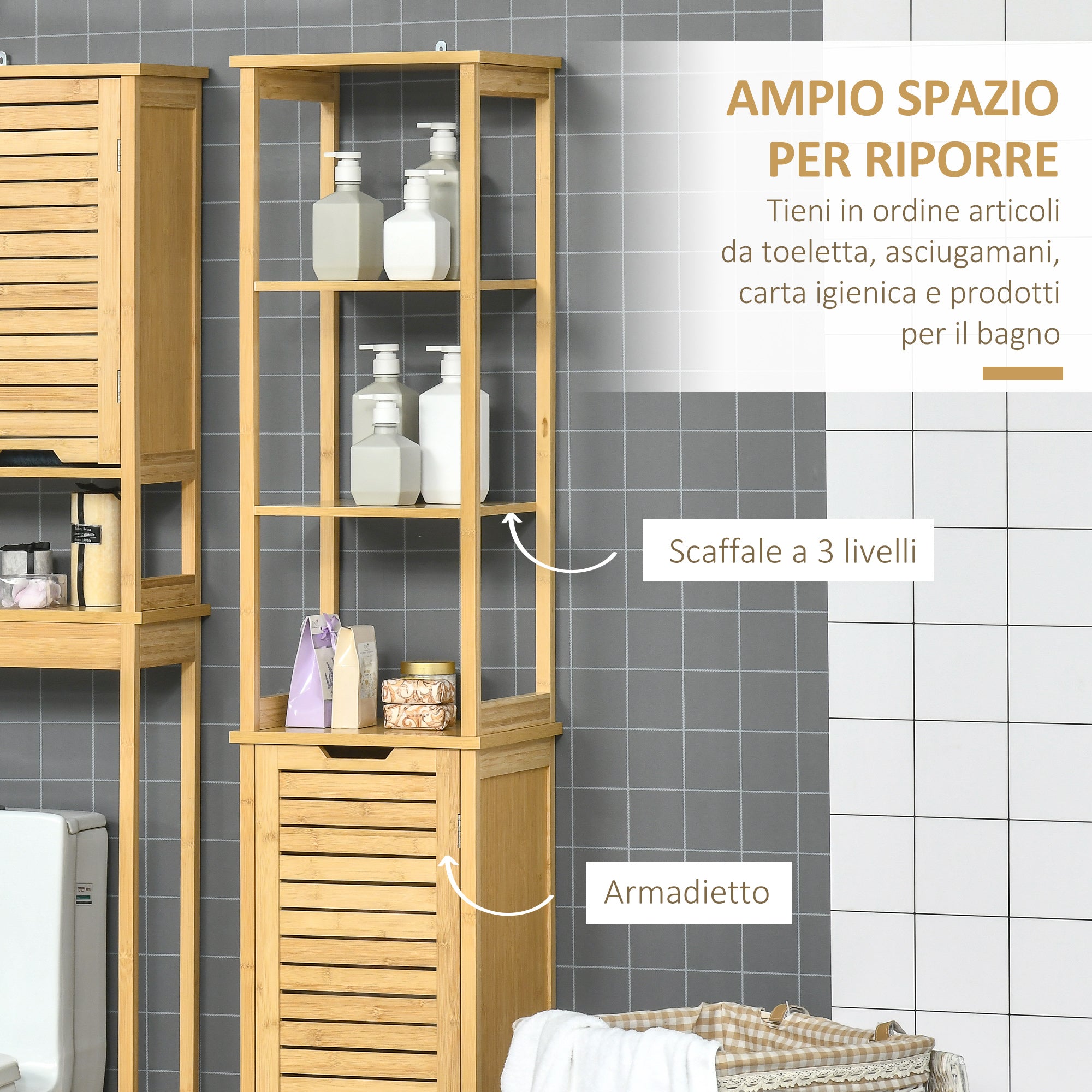 EasyComfort bamboe badkamerkast 34x30x173 cm