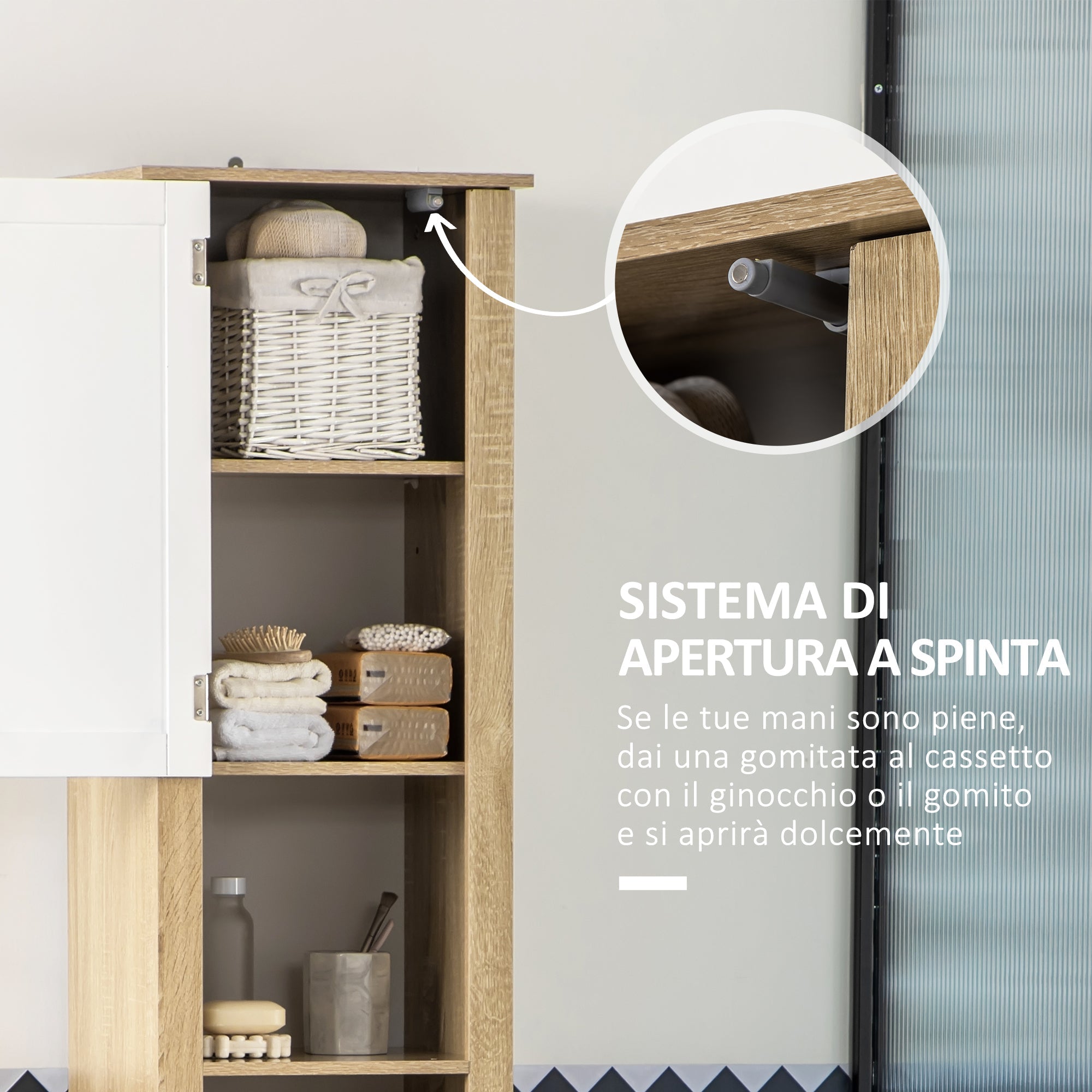 Easycomfort Mobile Bagno Alto in Truciolato with un Cassetto, 2 Armadietti e 2 Ripiani Aperti Regolabili, 37x30x184 cm