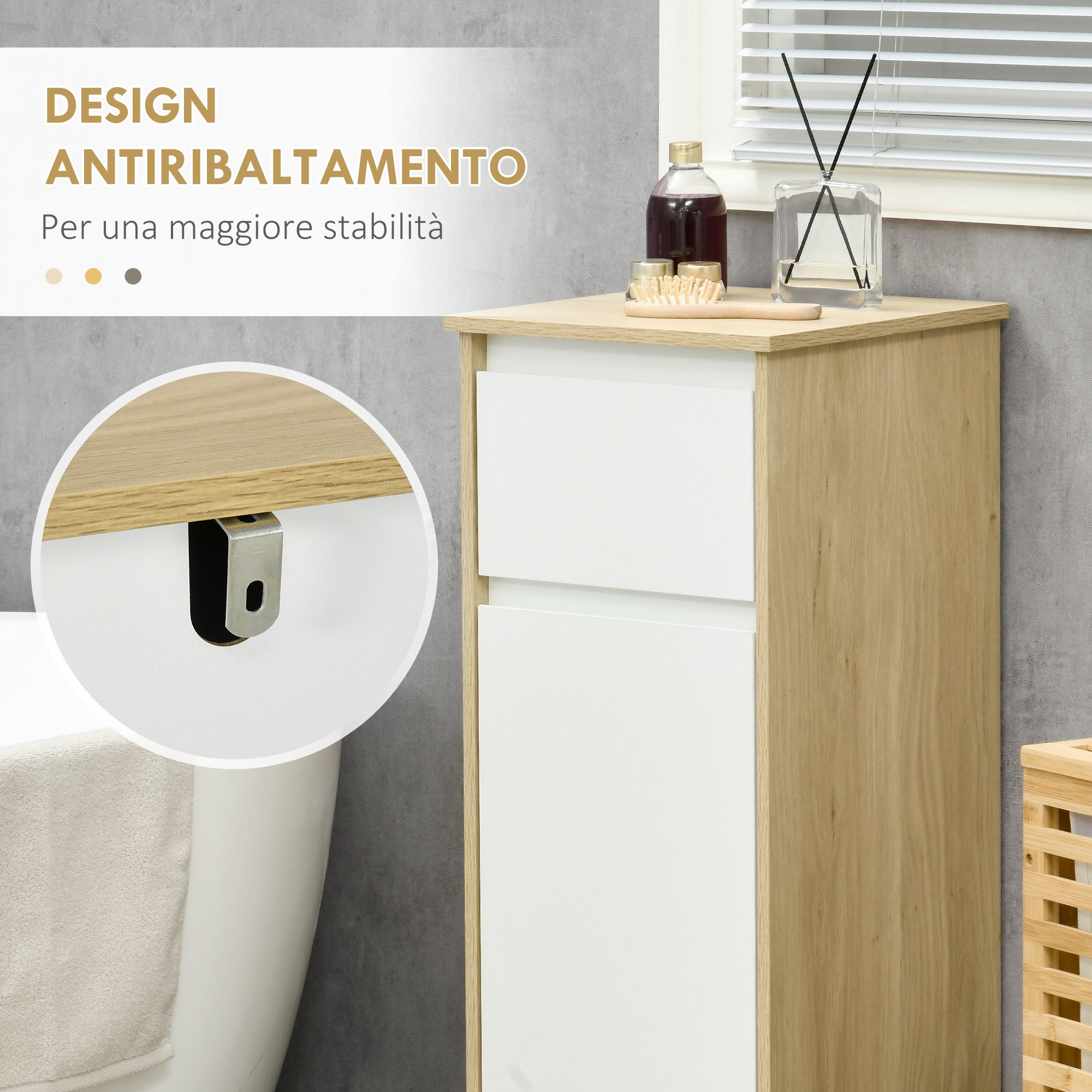 EasyComfort Mobile Bagno Badkamermeubel met lade en kast, verstelbare plank, MDF, 32.6x30x90 cm
