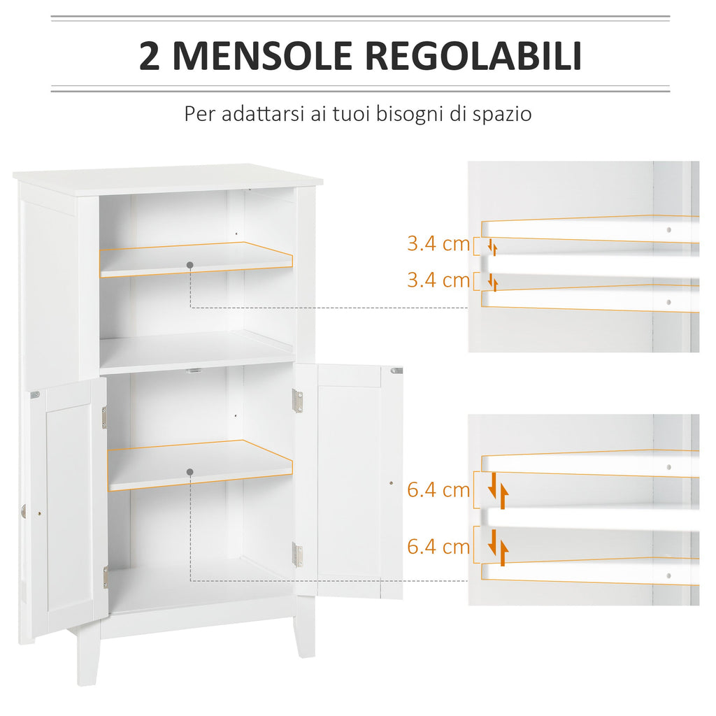 Easycomfort Mobile Bagno with Mensole Regolabili e Armadietto 2 Ante, Mobiletto Bagno Multiuso in Legno, white, 50x30x93cm
