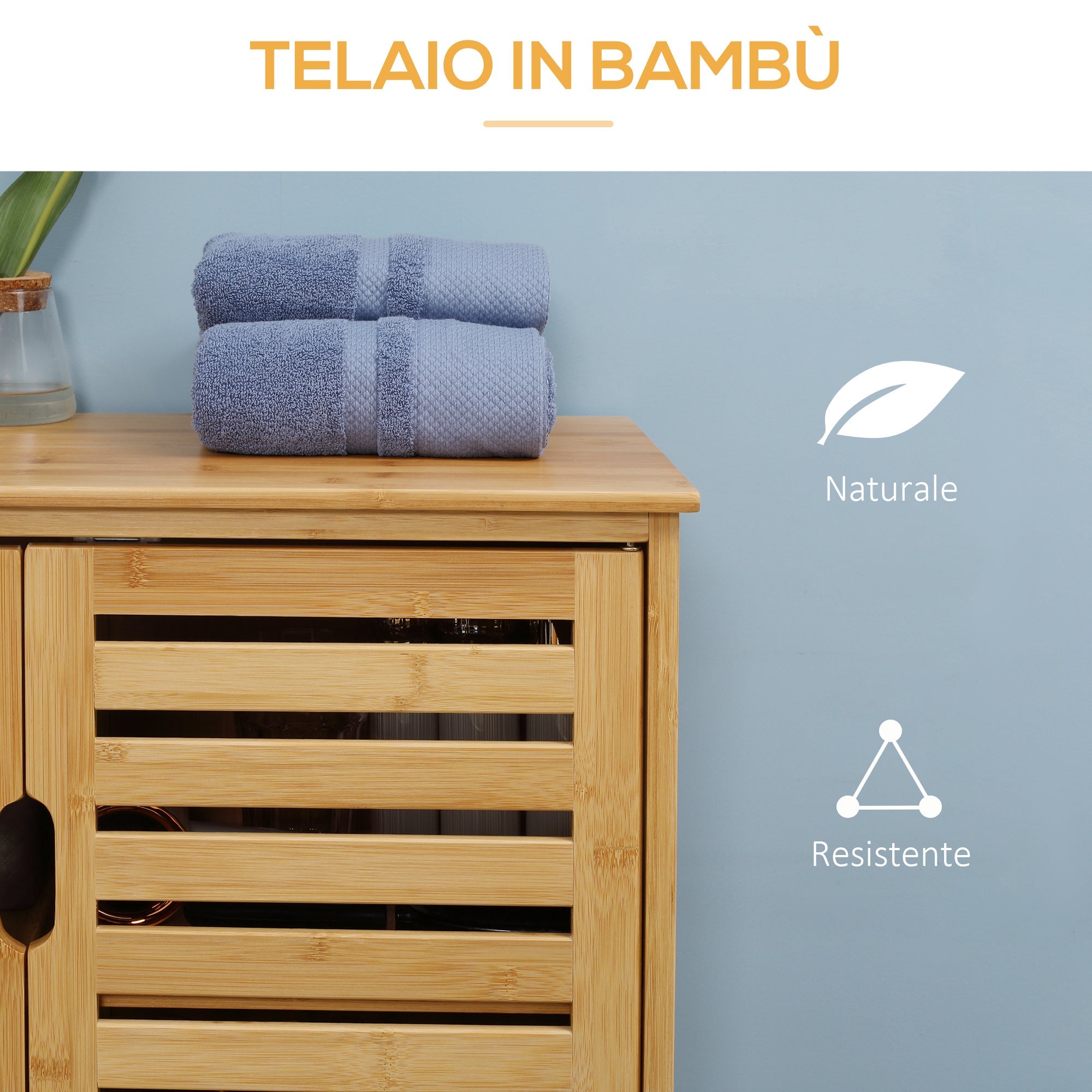 EasyComfort Moderne badkamerkast 2-deurs, bamboe 68x32x86 cm