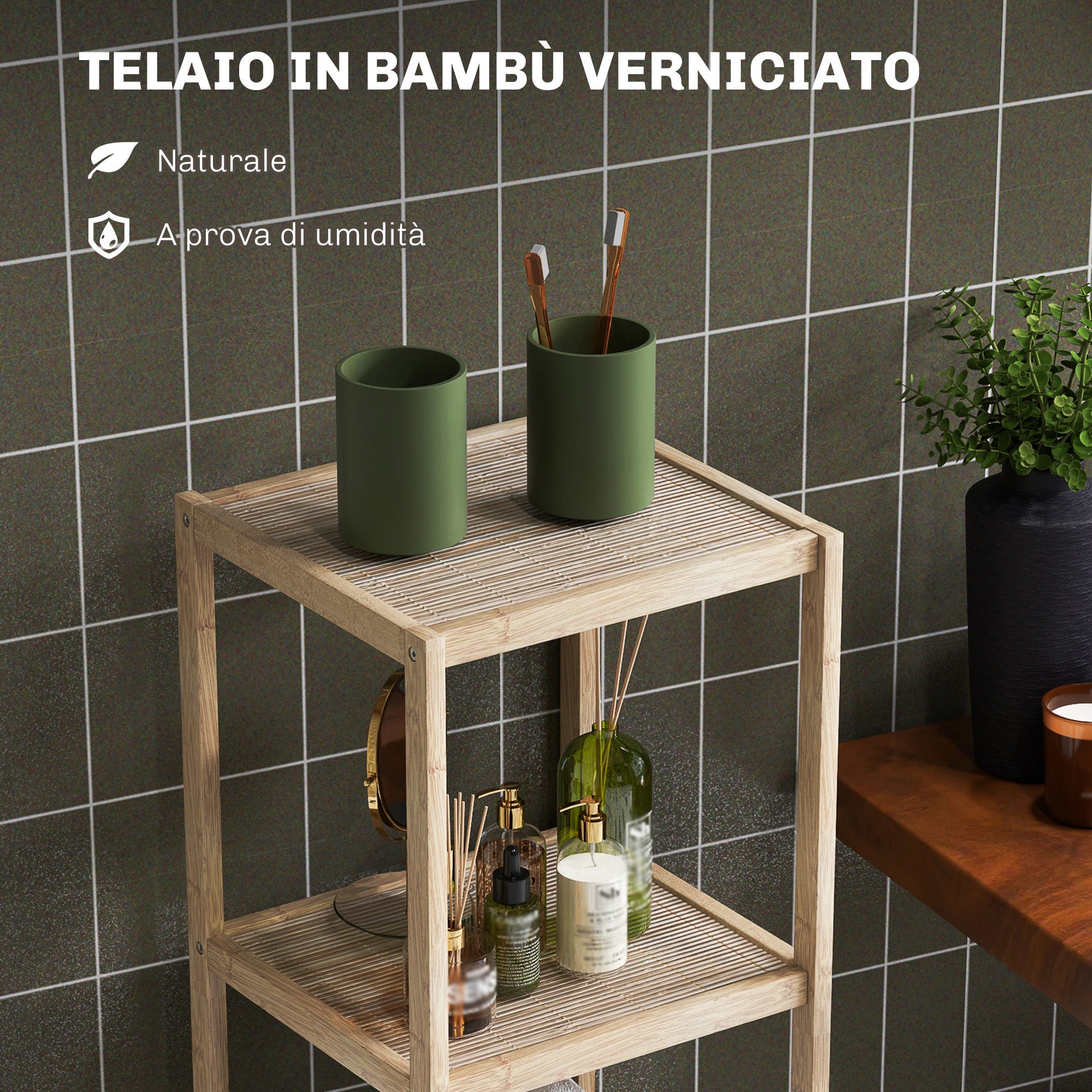 EasyComfort Mobile Bagno - Badkamerkast bamboe 4 niveaus 33x31x110 cm