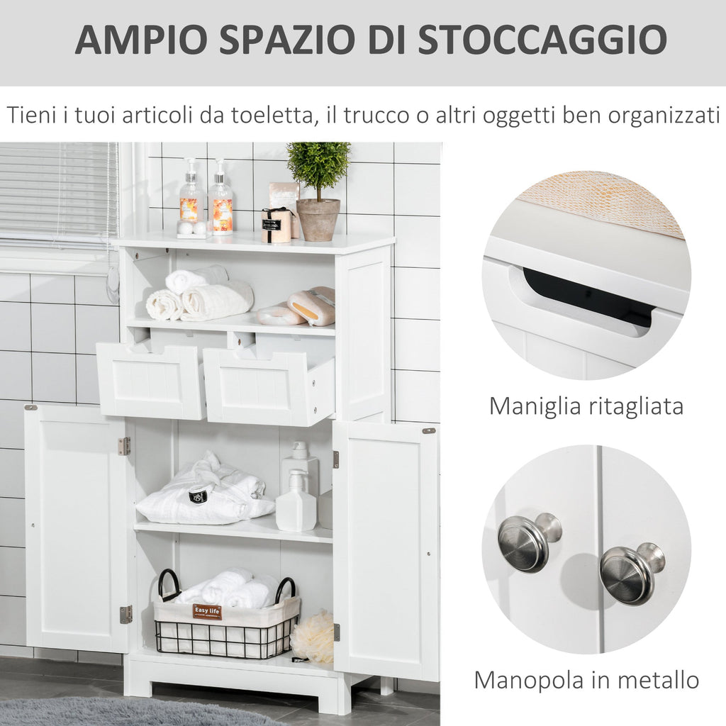 Easycomfort Mobile Bagno Multiuso Salvaspazio, Armadietto da Bagno with Armadietto 2 Ante, Mensola e 2 Cassetti Regolabili, 60x30x108.8cm, white