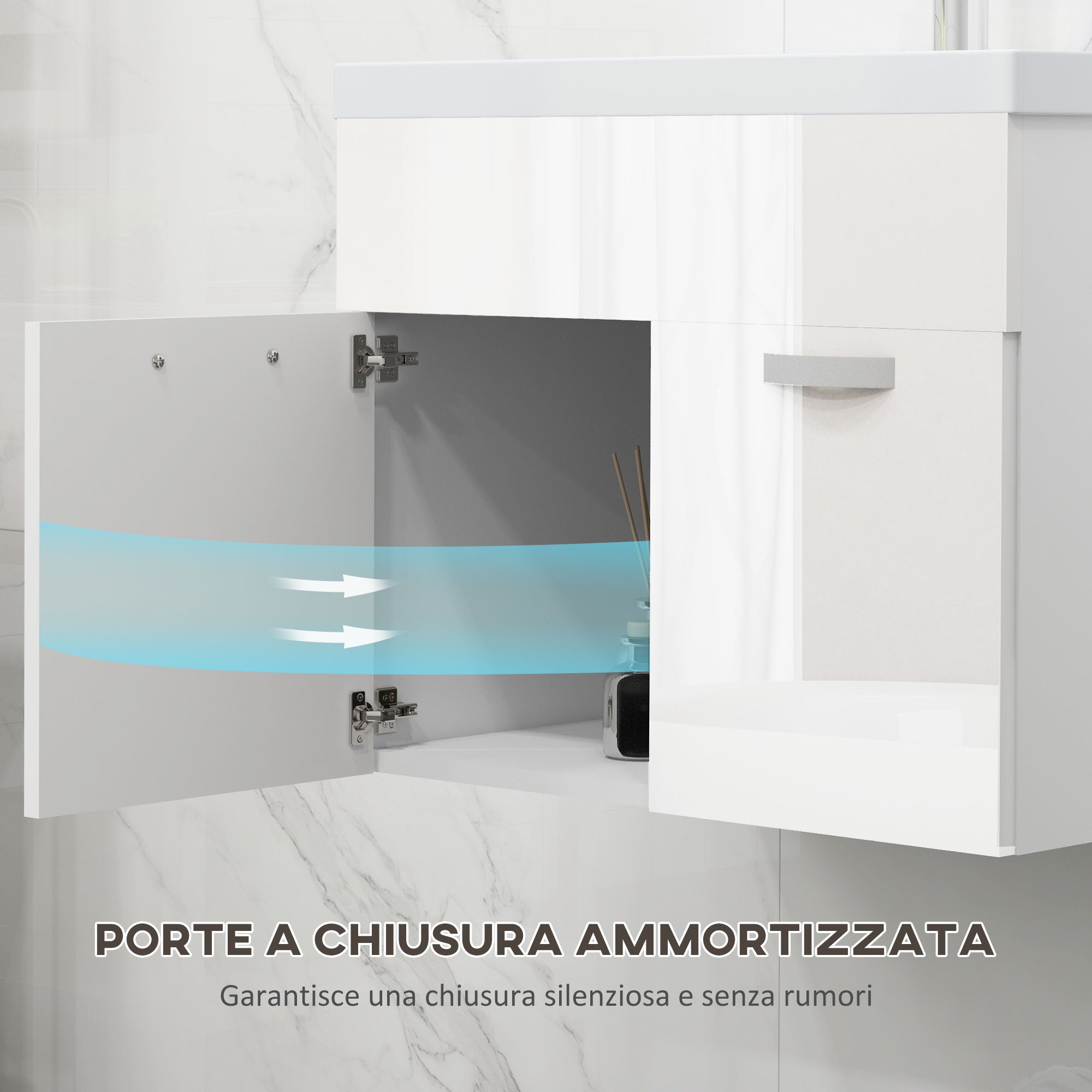EasyComfort Mobile Bagno Sospeso with Lavabo, Armadietto a 2 Ante with Cerniere Ammortizzate, 61x40x50cm, white Lucido