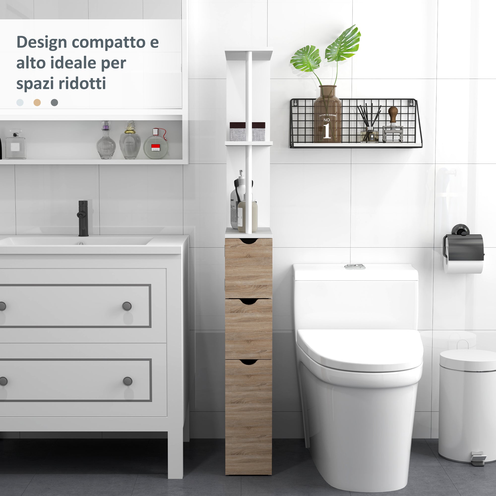 EasyComfort Badkamerkolomkast 15x33x136 cm (MDF), houtkleur/wit