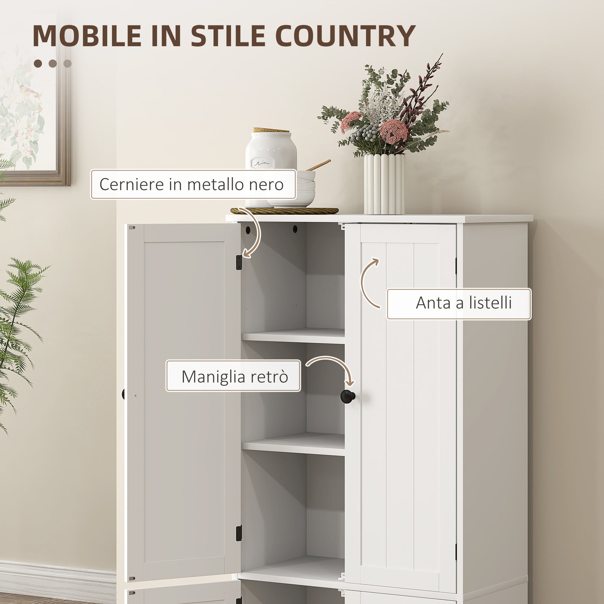 EasyComfort Mobile Credenza Keukenkast 4 deuren, 2 kastjes, 58.2x30x123 cm