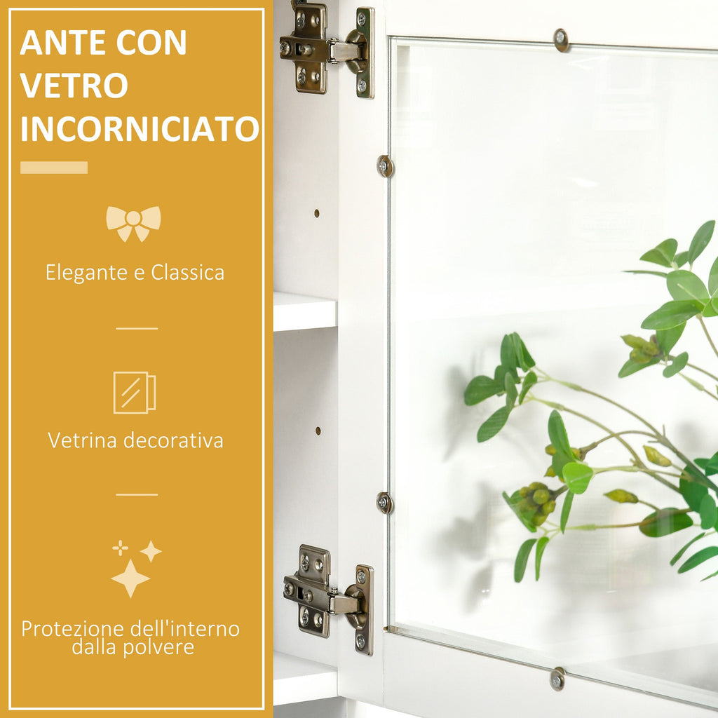 EasyComfort Mobile Cucina Moderno with 2 Armadietti, Ante in Vetro e Mensole Regolabili, 80x48x170 cm, white