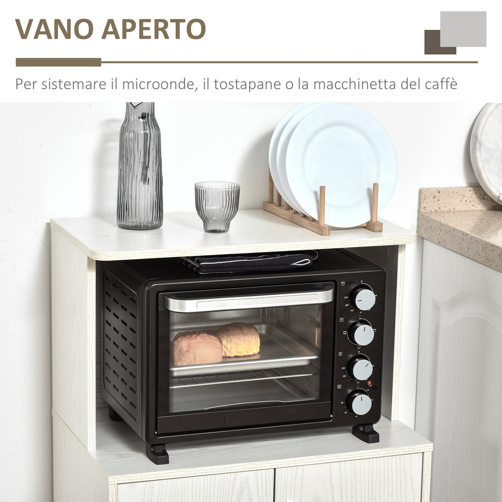 Easycomfort Mobile Cucina Multiuso with Ruote, Armadietto e Ripiano per Microonde, Credenza Alta in Legno Truciolare, 60.4x40.3x97cm white