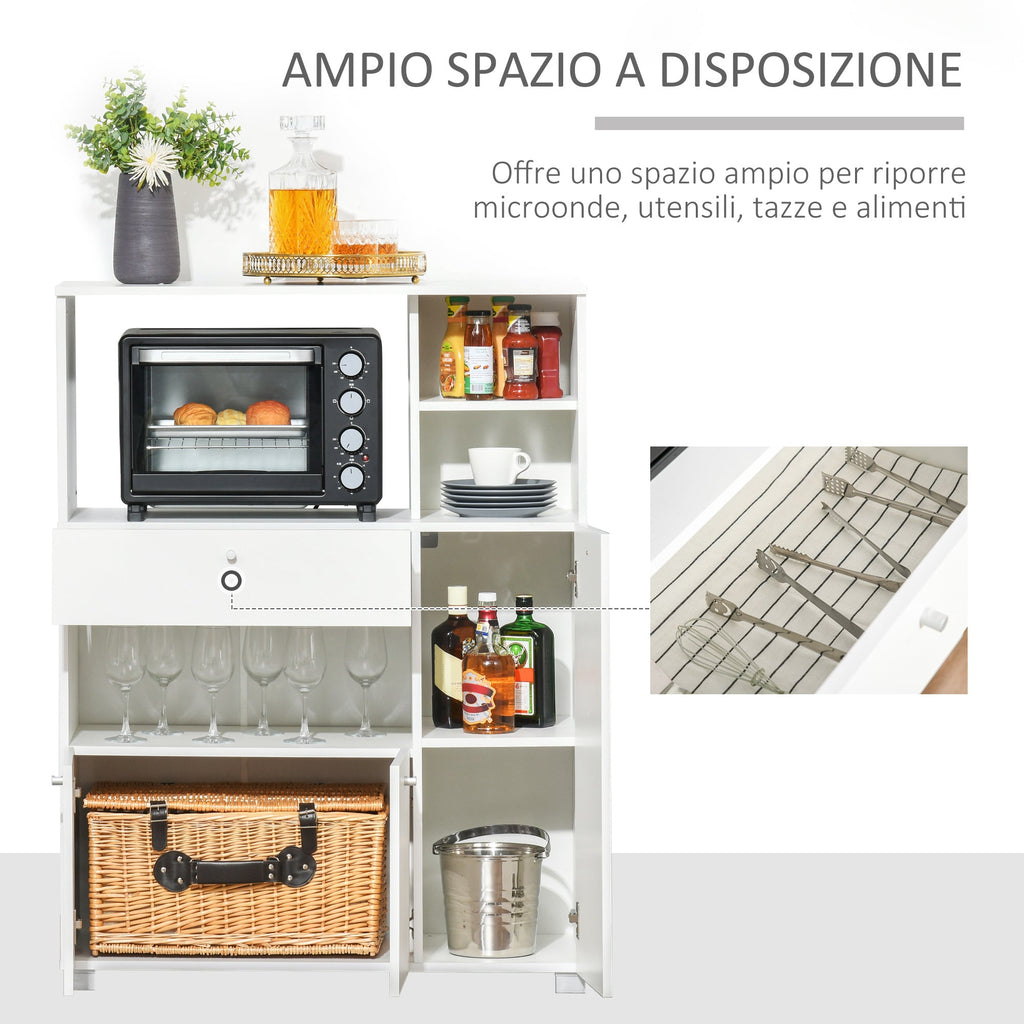 Easycomfort Mobile Cucina per Microonde with Armadietti, Mensole e Cassetto, Credenza Moderna in Legno 90x40x120cm white