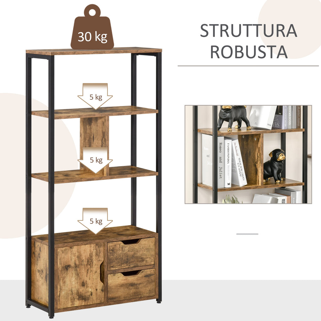 EasyComfort Boekenkast 3 planken, kastje en 2 lades 58x24x122 cm