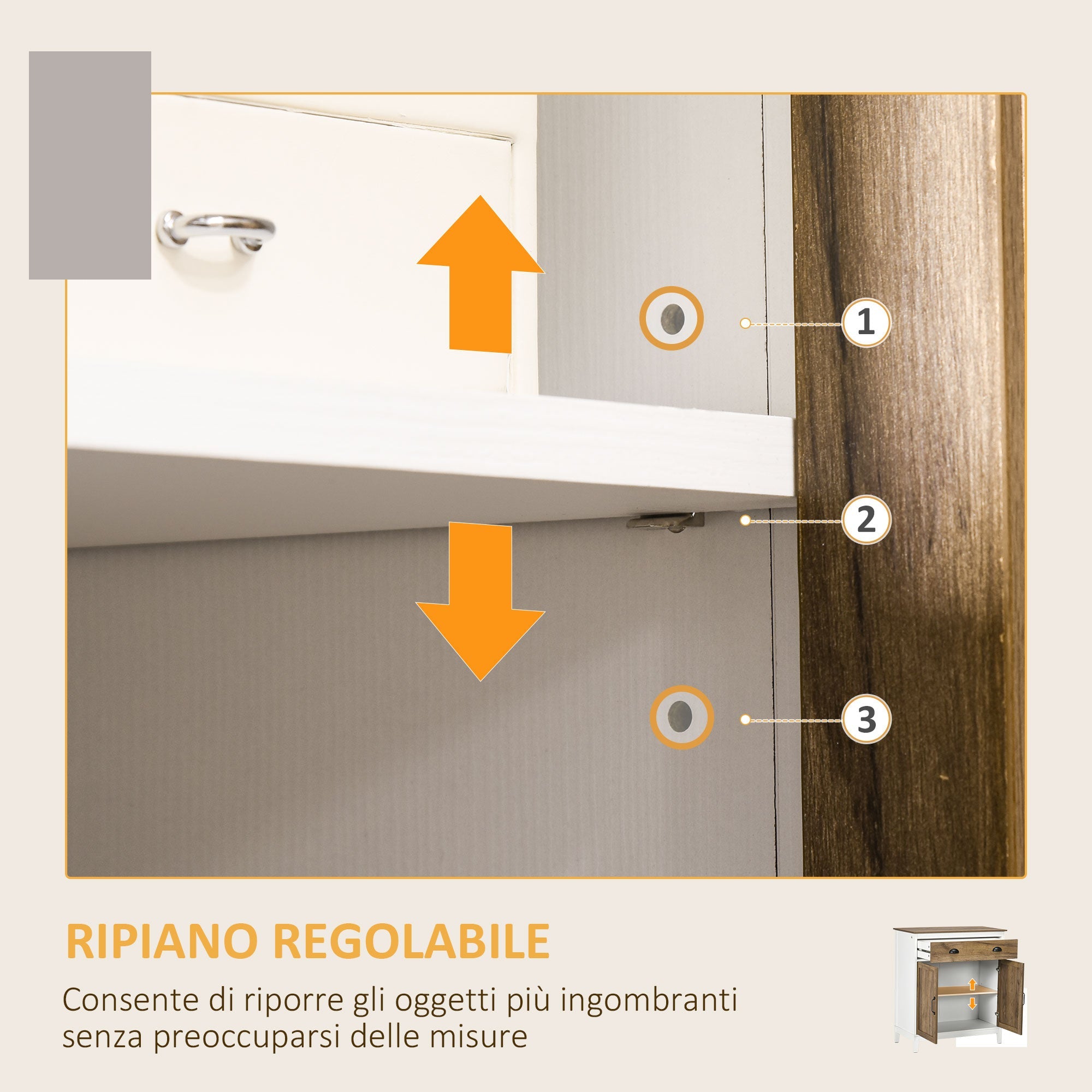 Easycomfort Mobile Multiuso in Truciolato with Armadietto e Cassetto in Stile Rustico, 78.5x39x89.4cm, white