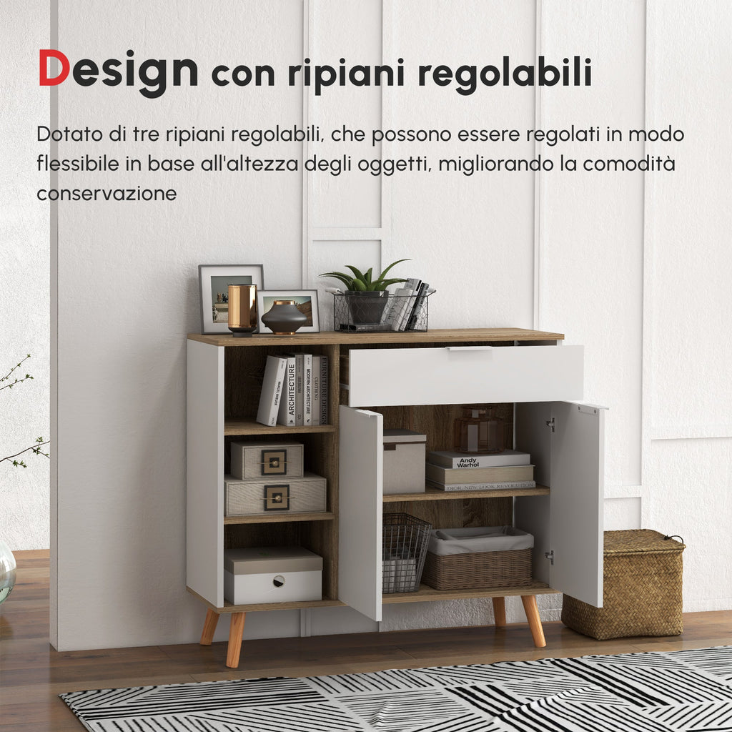 EasyComfort Mobile Multiuso Salvaspazio with 3 Ripiani Aperti, Armadietto e Cassetto, in Truciolato, 95x35x85 cm