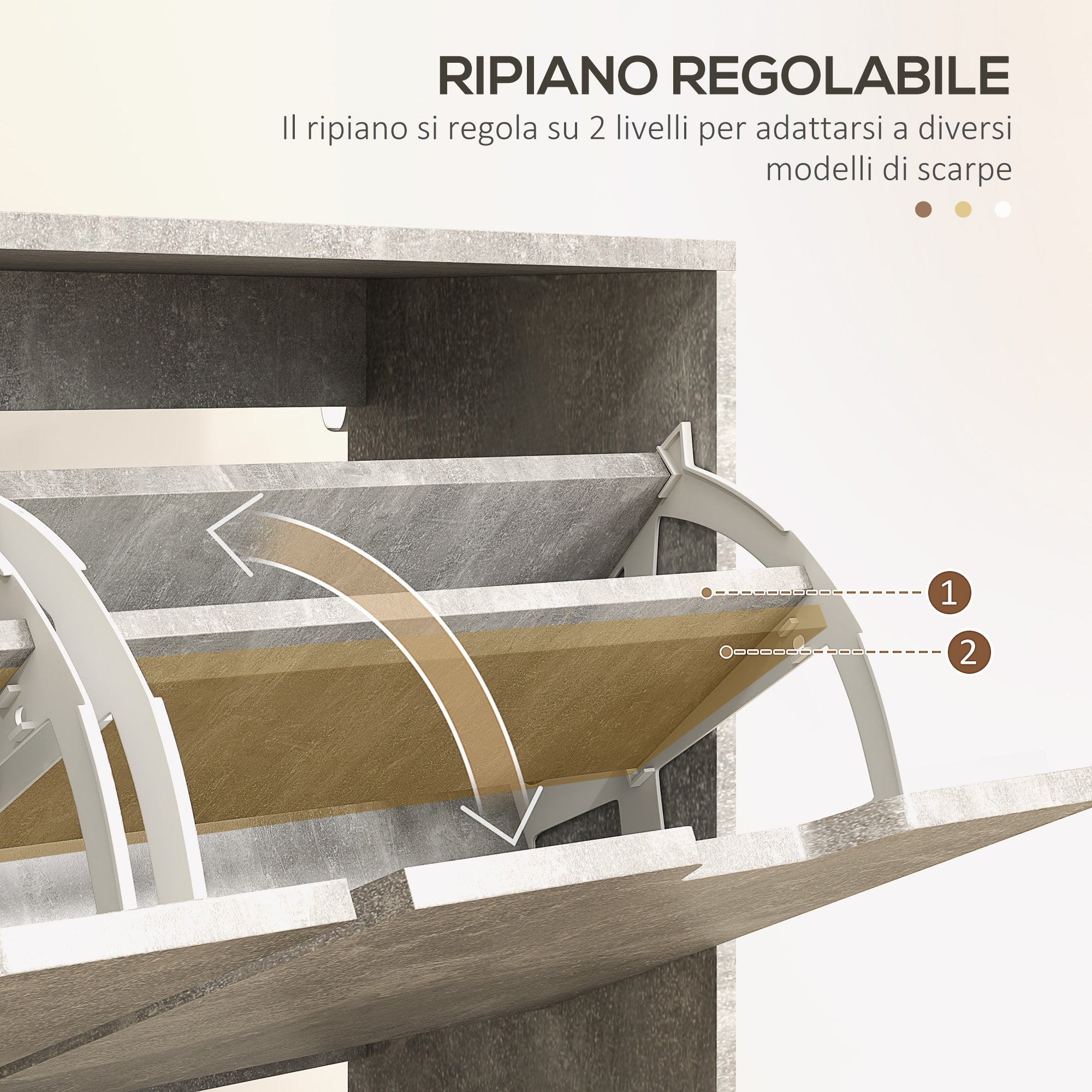 EasyComfort Mobile Scarpiera with 4 Cassetti Ribaltabili a 2 Livelli per 16 Paia, in Legno, 95x26x95 cm, Grigio