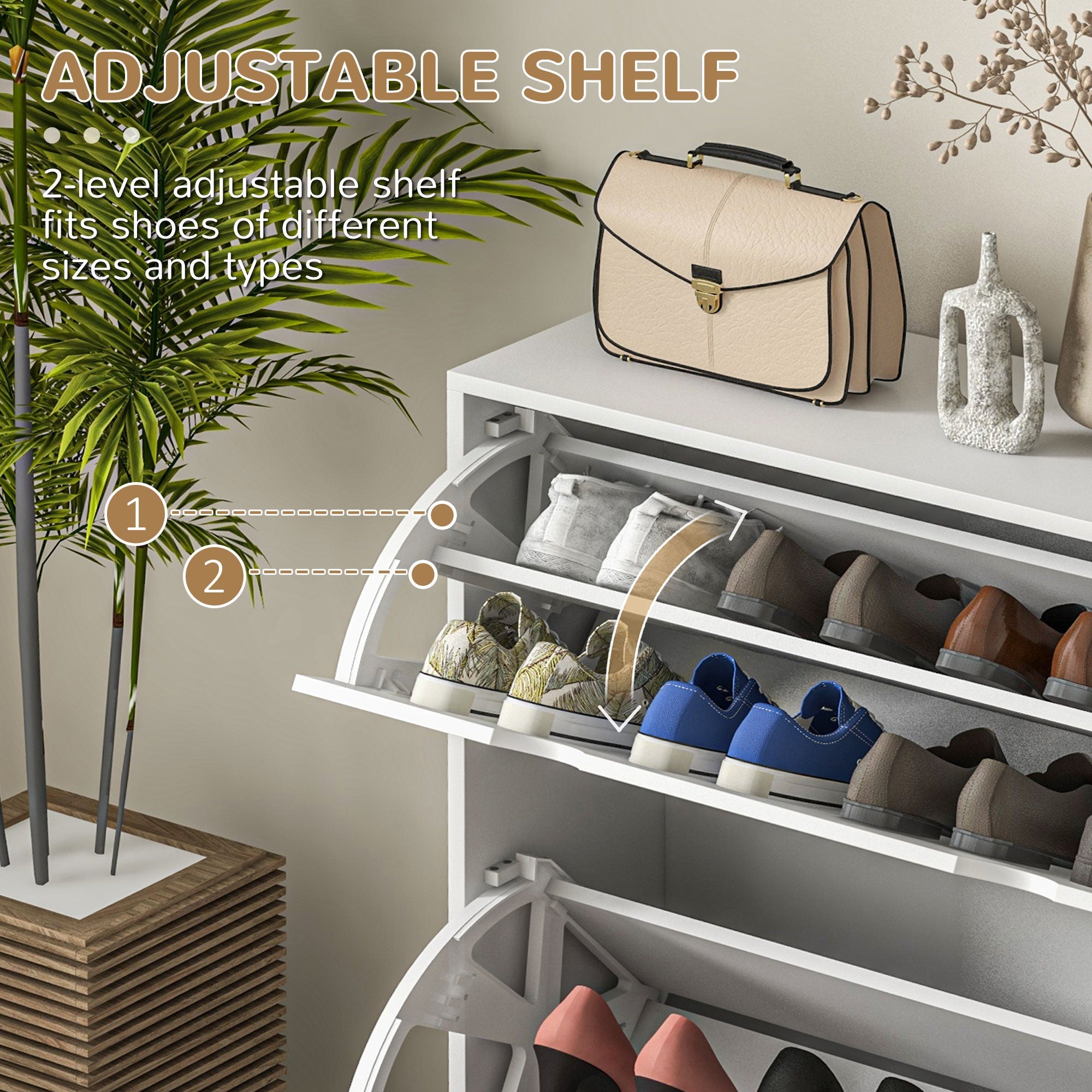 Easycomfort Mobile Scarpiera Salvaspazio in Legno per 16 Paia di Scarpe with 2 Ante a Ribalta, 81.5x25x83cm, white