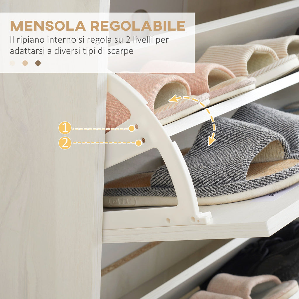 Easycomfort Mobile Scarpiera Salvaspazio in Truciolato with 3 Cassetti e 2 Ripiani Interni Regolabili, 70x23.5x122 cm, white