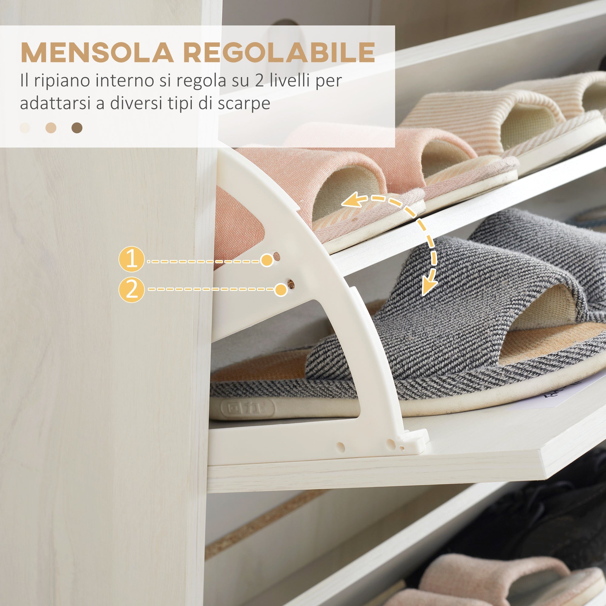 Easycomfort Mobile Scarpiera Salvaspazio in Truciolato with 3 Cassetti e 2 Ripiani Interni Regolabili, 70x23.5x122 cm, white