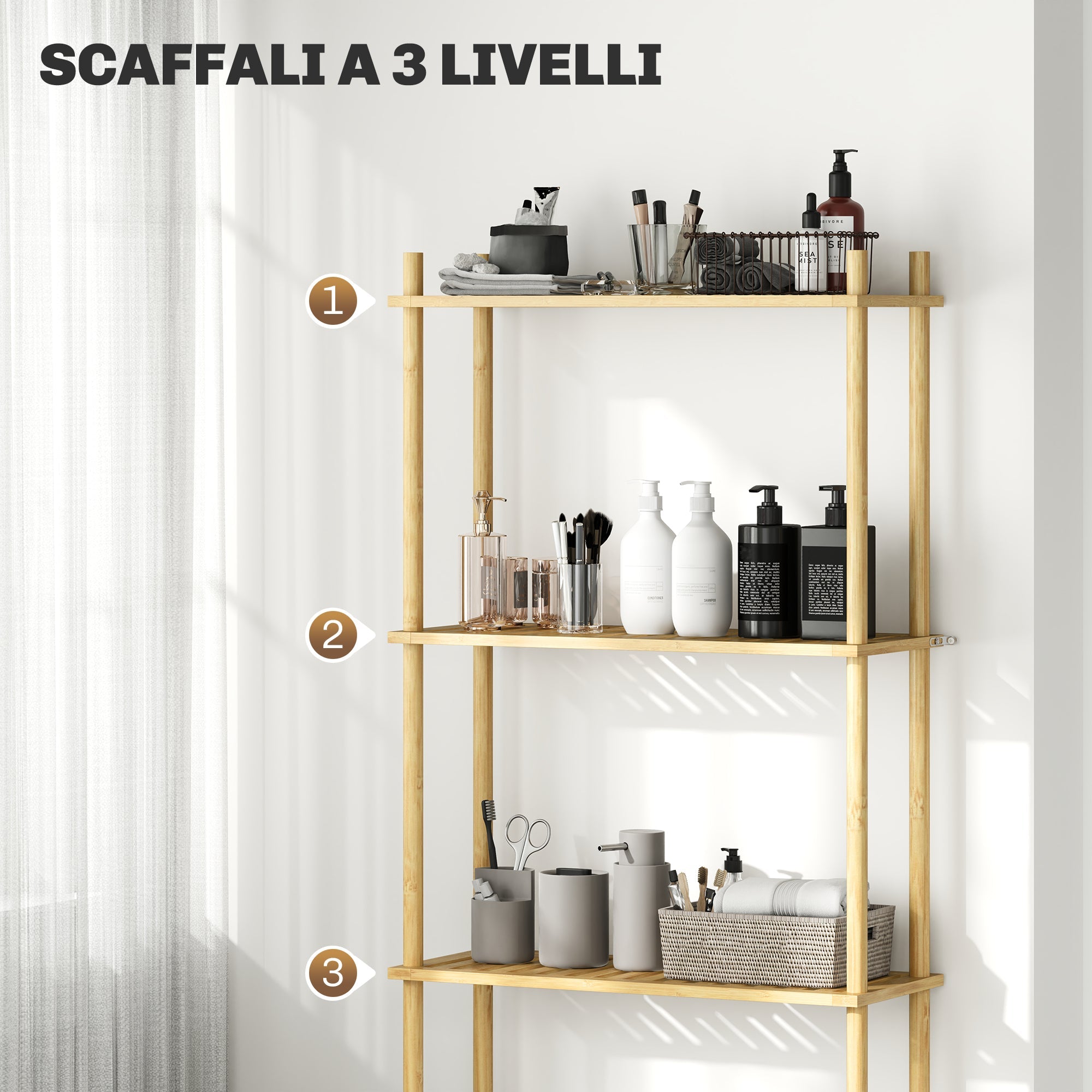 EasyComfort Mobile Sopra WC bovenkast voor toilet, 3 lattenplanken, 63.5x25.5x181 cm