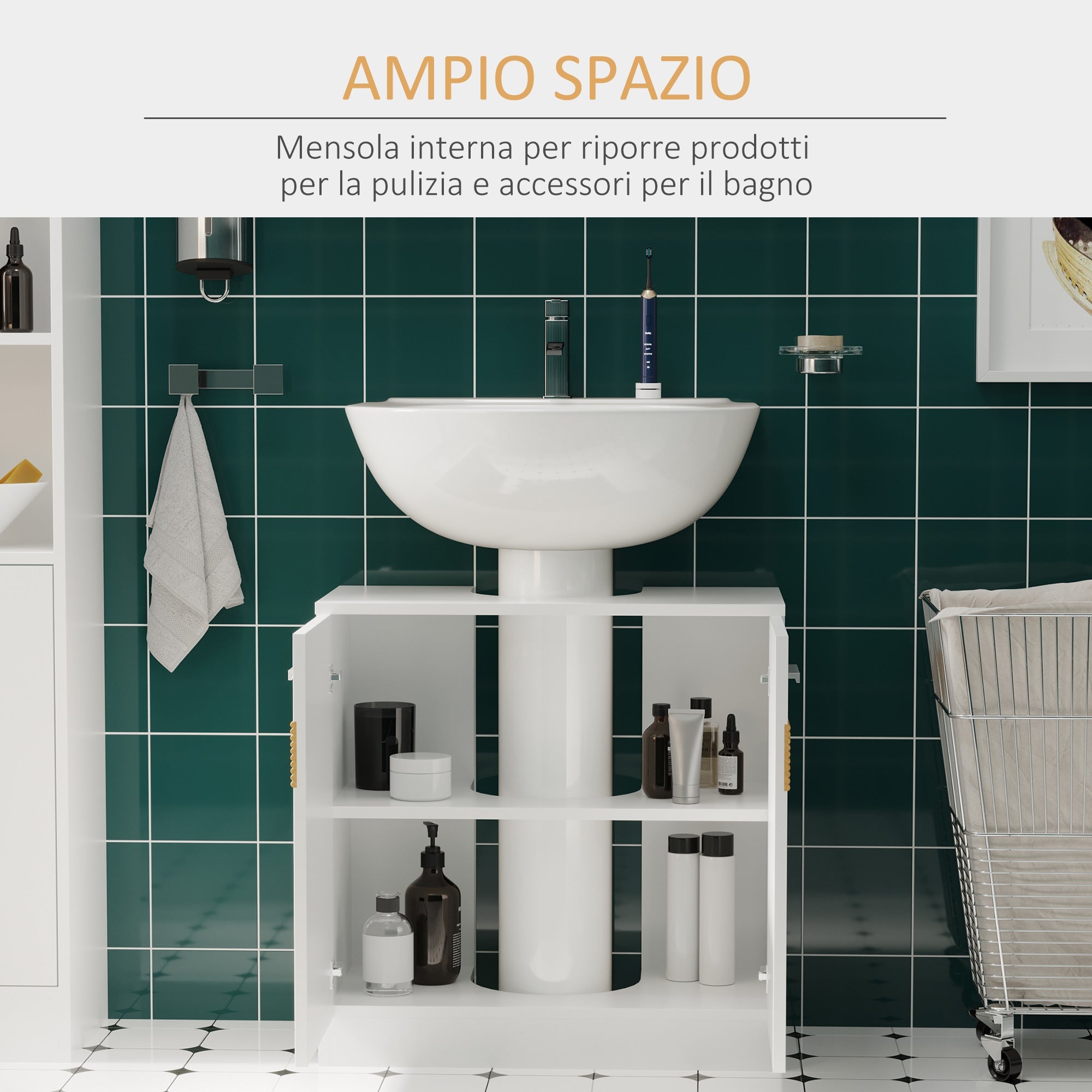 EasyComfort Mobile Moderno Sotto Lavabo Bagno per nascondere tubi idraulici, Sottolavandino with Antine in Legno white, 60x30x60.5cm