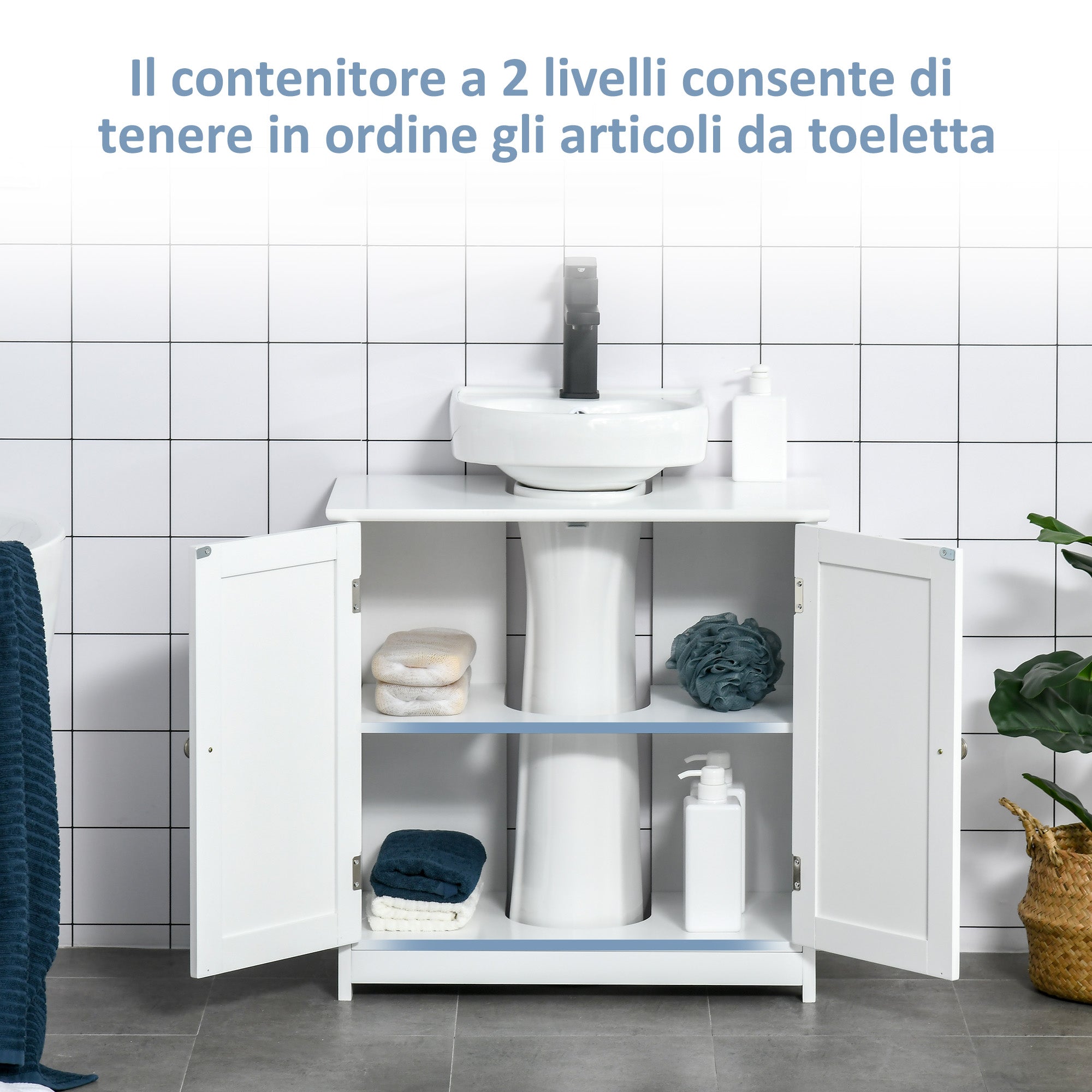EasyComfort Wastafelonderkast 2-deurs met verstelbare plank, U-uitsparing, 60x30x60 cm, wit