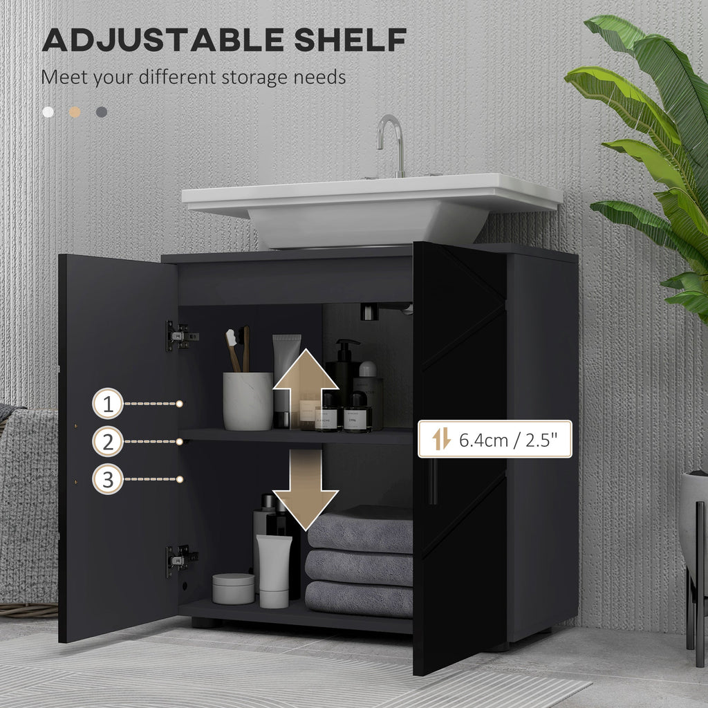 Easycomfort Mobile Sottolavabo Bagno in Legno with Armadietto 2 Ante, 60x30x60cm, black