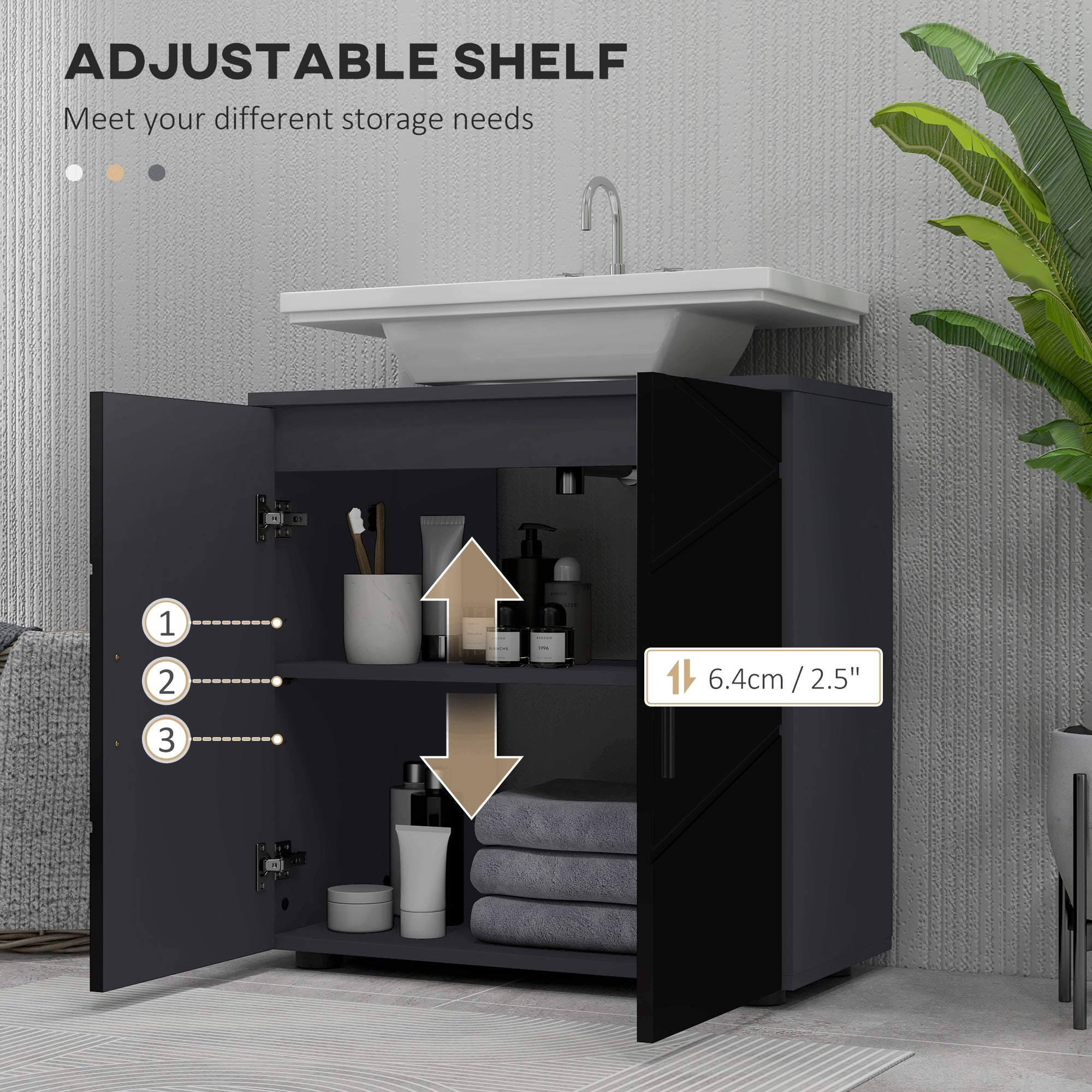 Easycomfort Mobile Sottolavabo Bagno in Legno with Armadietto 2 Ante, 60x30x60cm, black