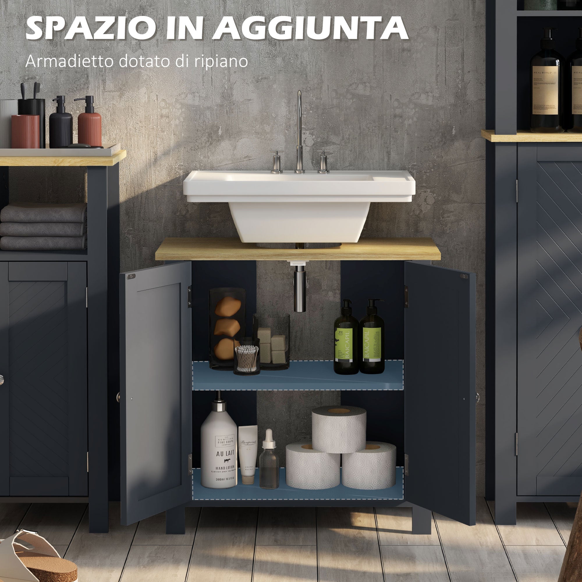Easycomfort Mobile Sottolavabo in Truciolato e MDF a 2 Ante with Ripiano Interno Regolabile, 60x30x60 cm, Grigio