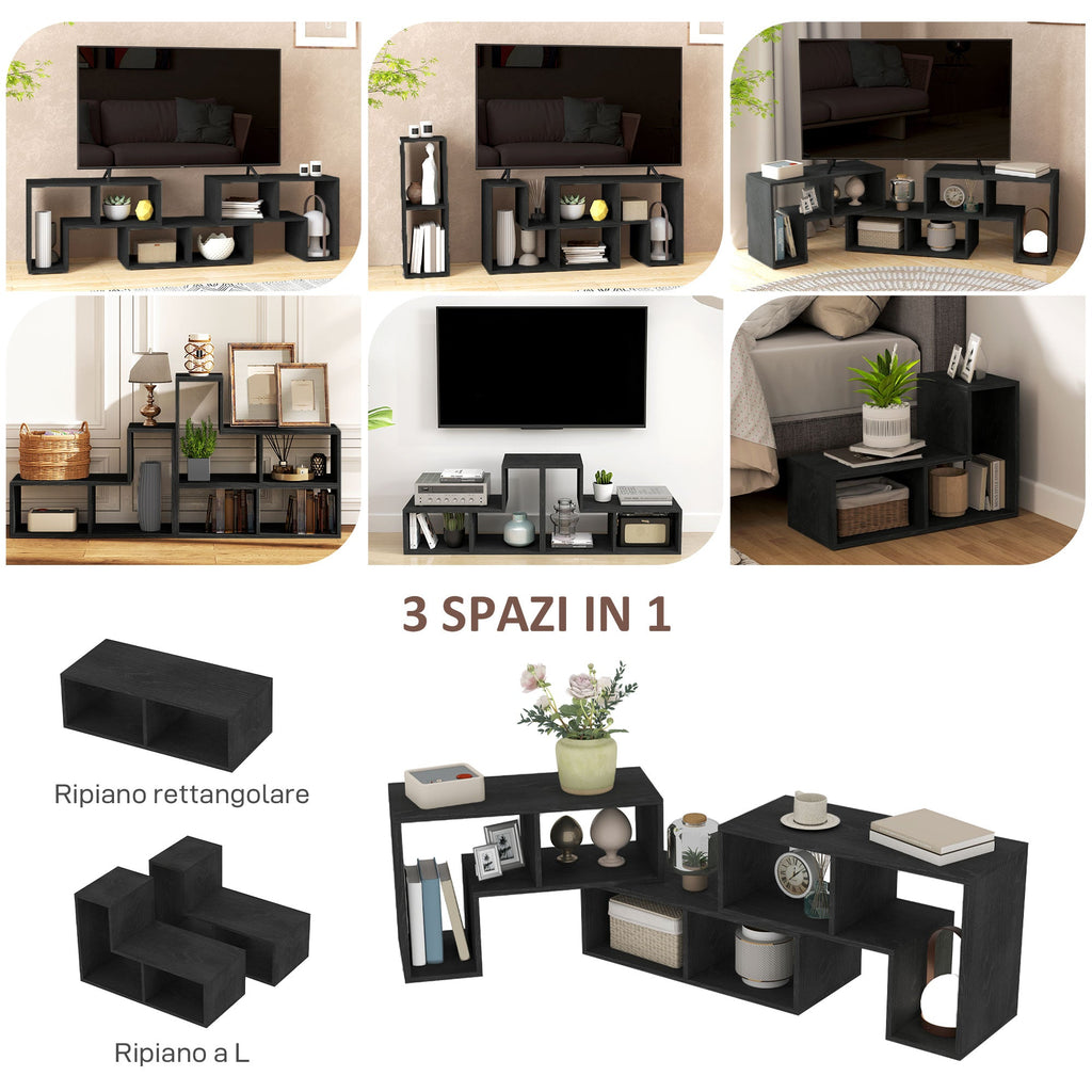 EasyComfort TV-meubel modulair 75" - 2 L-planken + rechthoekige plank, 134-180x30.5x44 cm