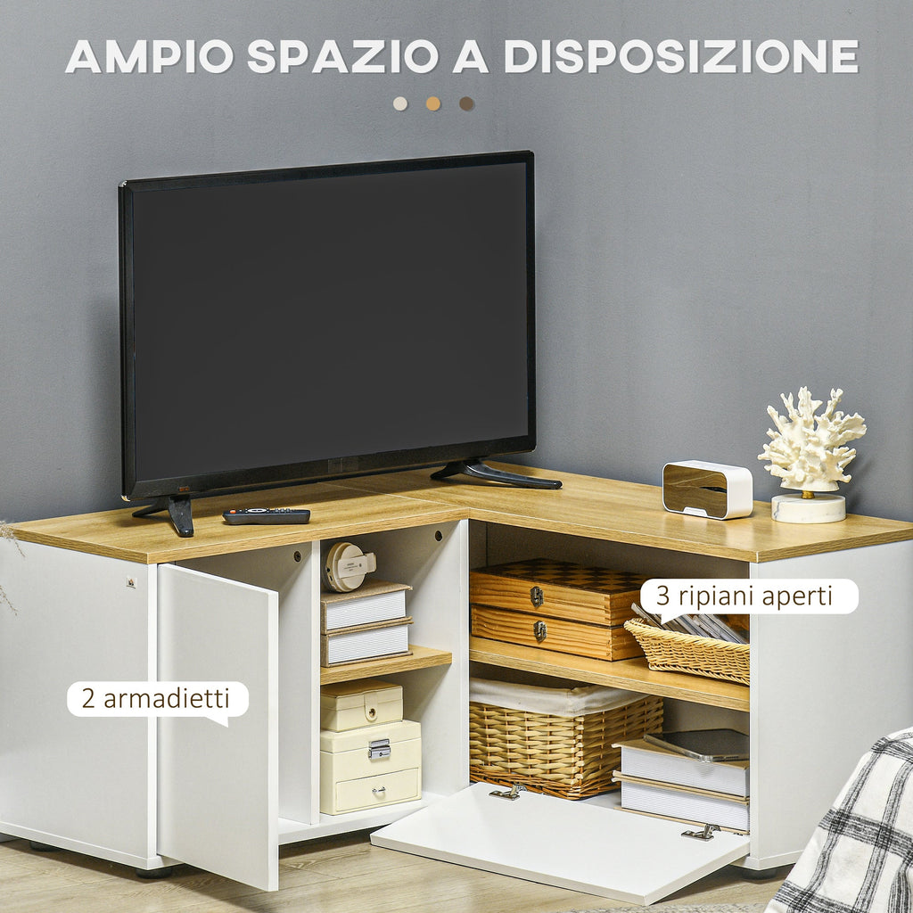 Easycomfort Mobile TV a L per TV da 40" with 3 Ripiani Aperti e 2 Armadietti, in Truciolato, 90x90x45 cm