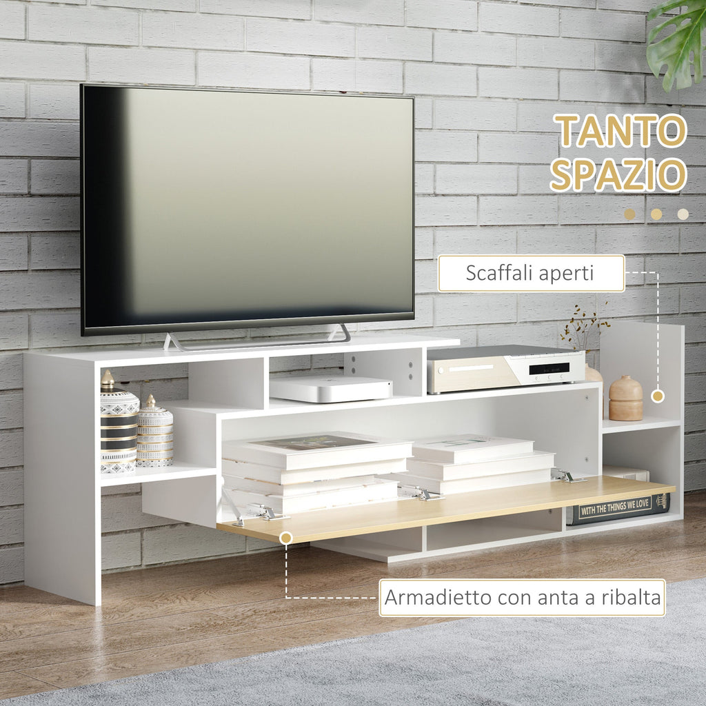 EasyComfort Mobile TV with Mensola a Muro, Ripiani Aperti e Armadietto in Legno, white e Legno Naturale