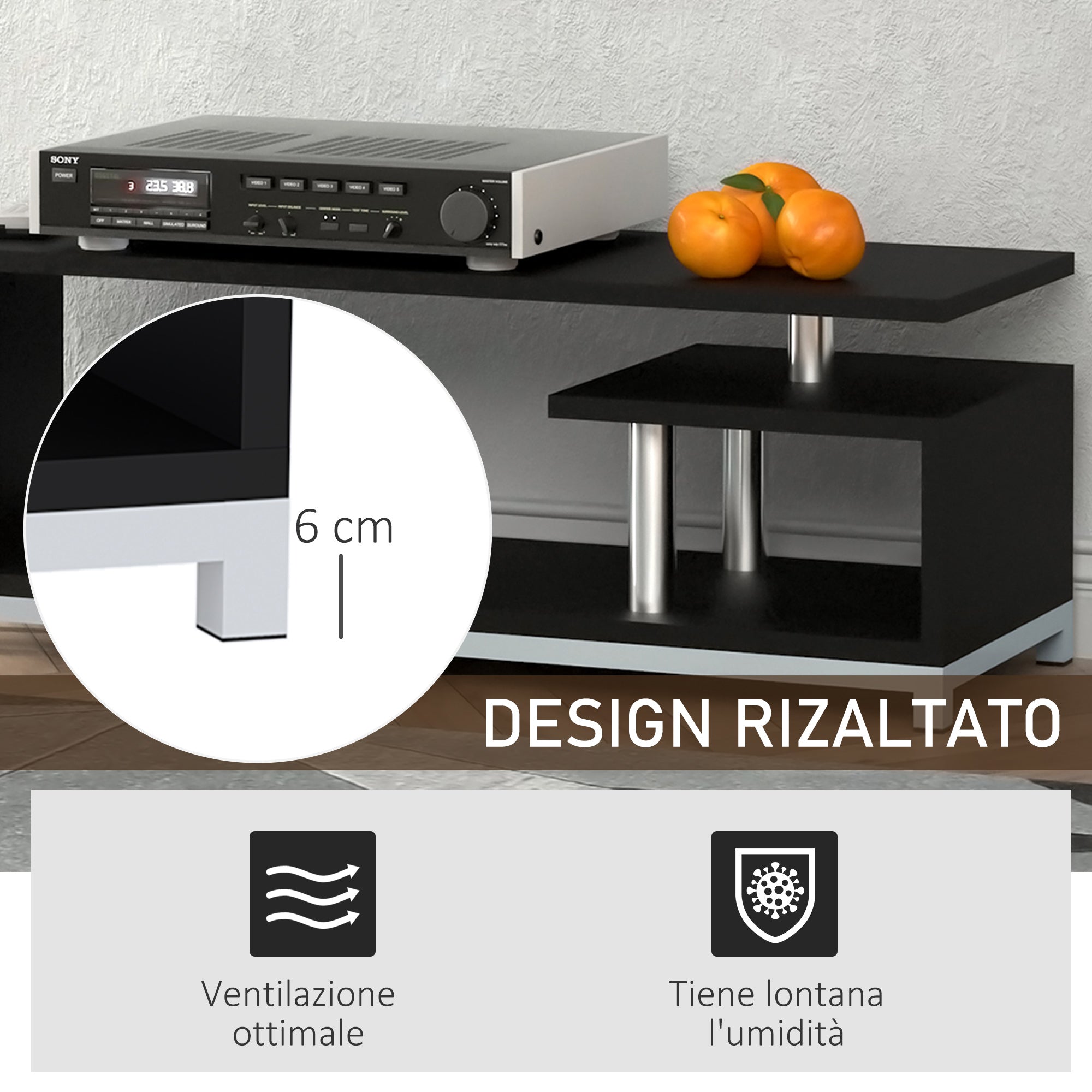 Easycomfort Mobile TV Moderno with Ripiano in Legno, Mobiletto Tavolino Basso da Salotto 114x40x40.5cm, black