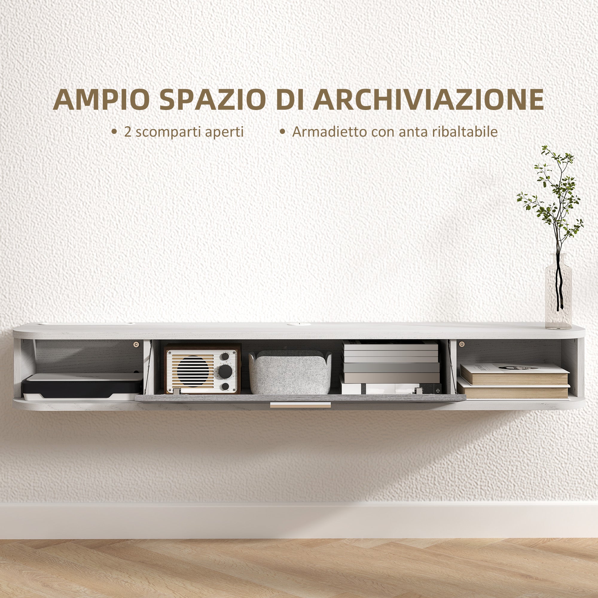 EasyComfort TV-wandmeubel 120x26x16 cm, wit/grijs